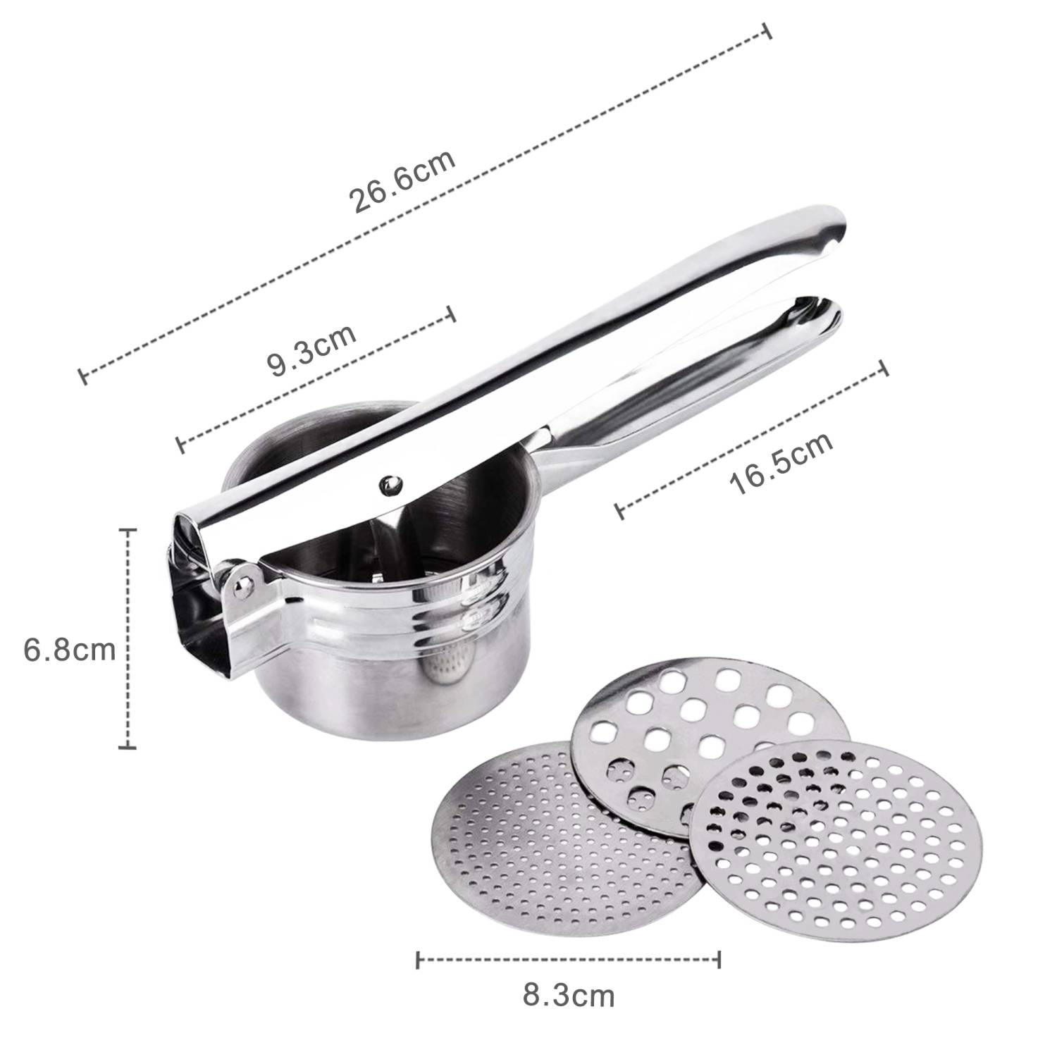 Intirilife multifunktionale Edelstahl Kartoffelstampfer Spätzlepresse in Silber für Küche Restaurant und Catering