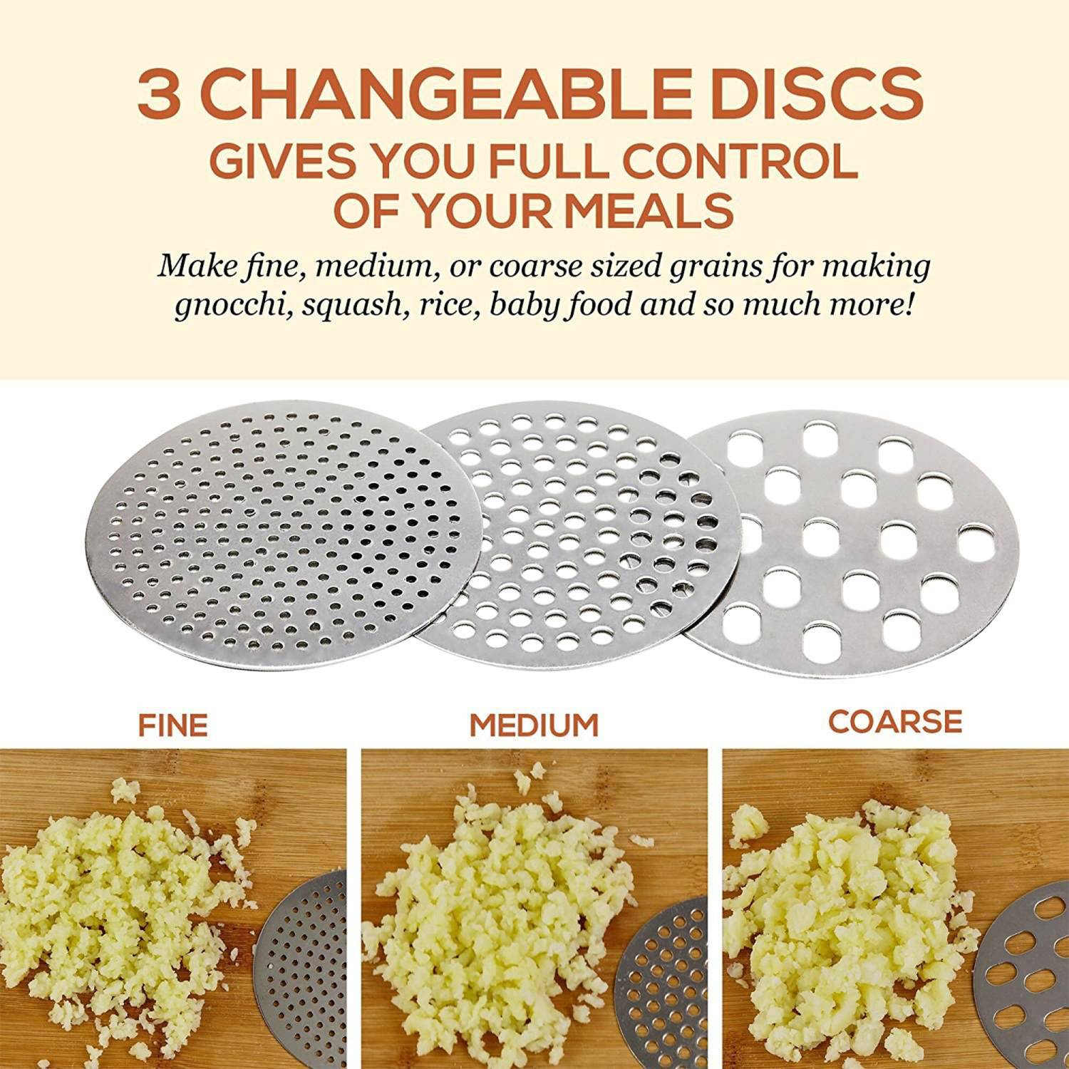 Intirilife multifunktionale Edelstahl Kartoffelstampfer Spätzlepresse in Silber für Küche Restaurant und Catering