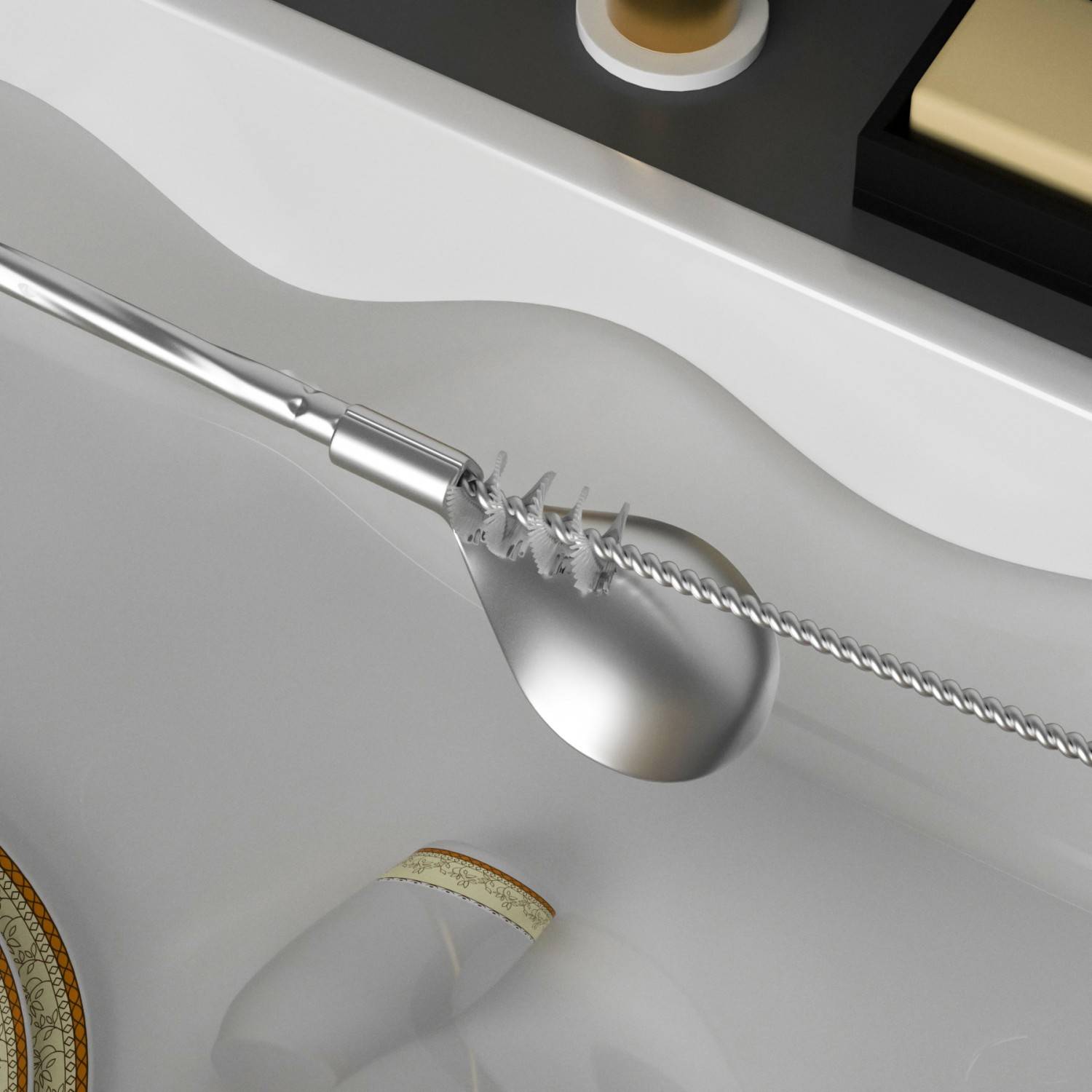 Intirilife 8x umweltfreundliche Edelstahl Strohhalmlöffel in Silber mit 19 cm Länge, 2 schmale Bürsten zum Reinigen und eine Aufbewahrungstasche au