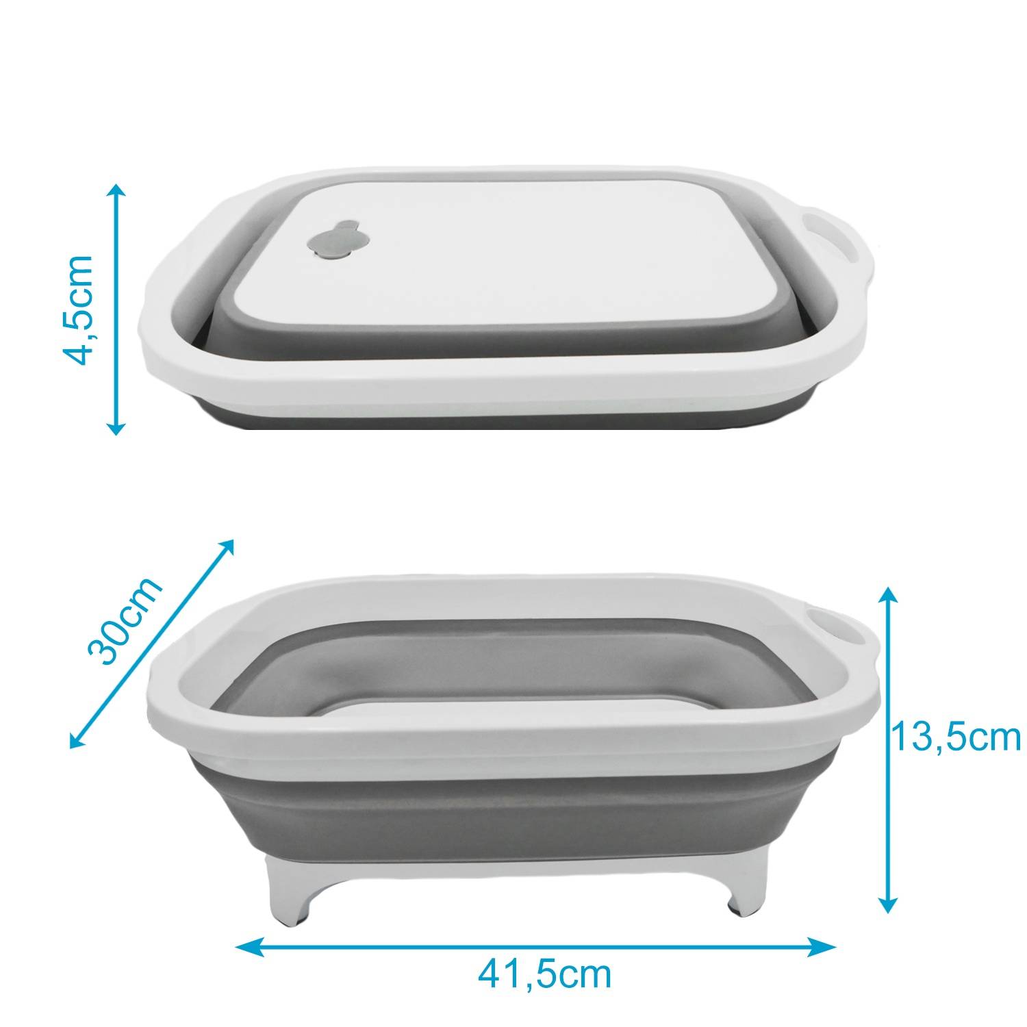Intirilife Multifunktionales zusammenklappbares Schneidebrett Abtropfbehälter mit 8L Volumen in Grau - Weiß mit Aufbewahrungsbox für Schneiderwerkz