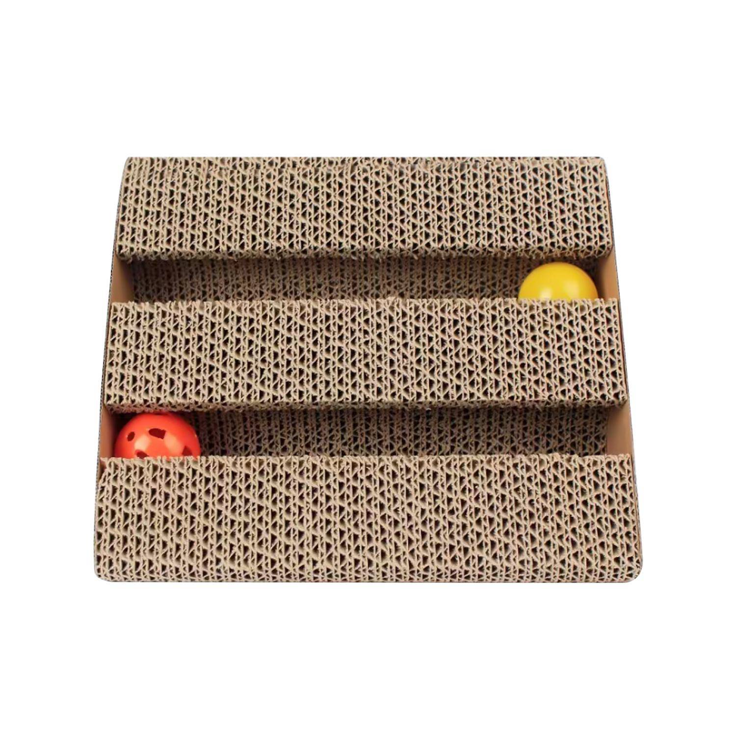 Intirilife Interaktives Katzenkratzbrett Katzenspielzeug aus brauner Wellpappe mit 27.5 x 23.5 x 17.5 cm Größe - Zur spielerischen Beschäftigung Ih