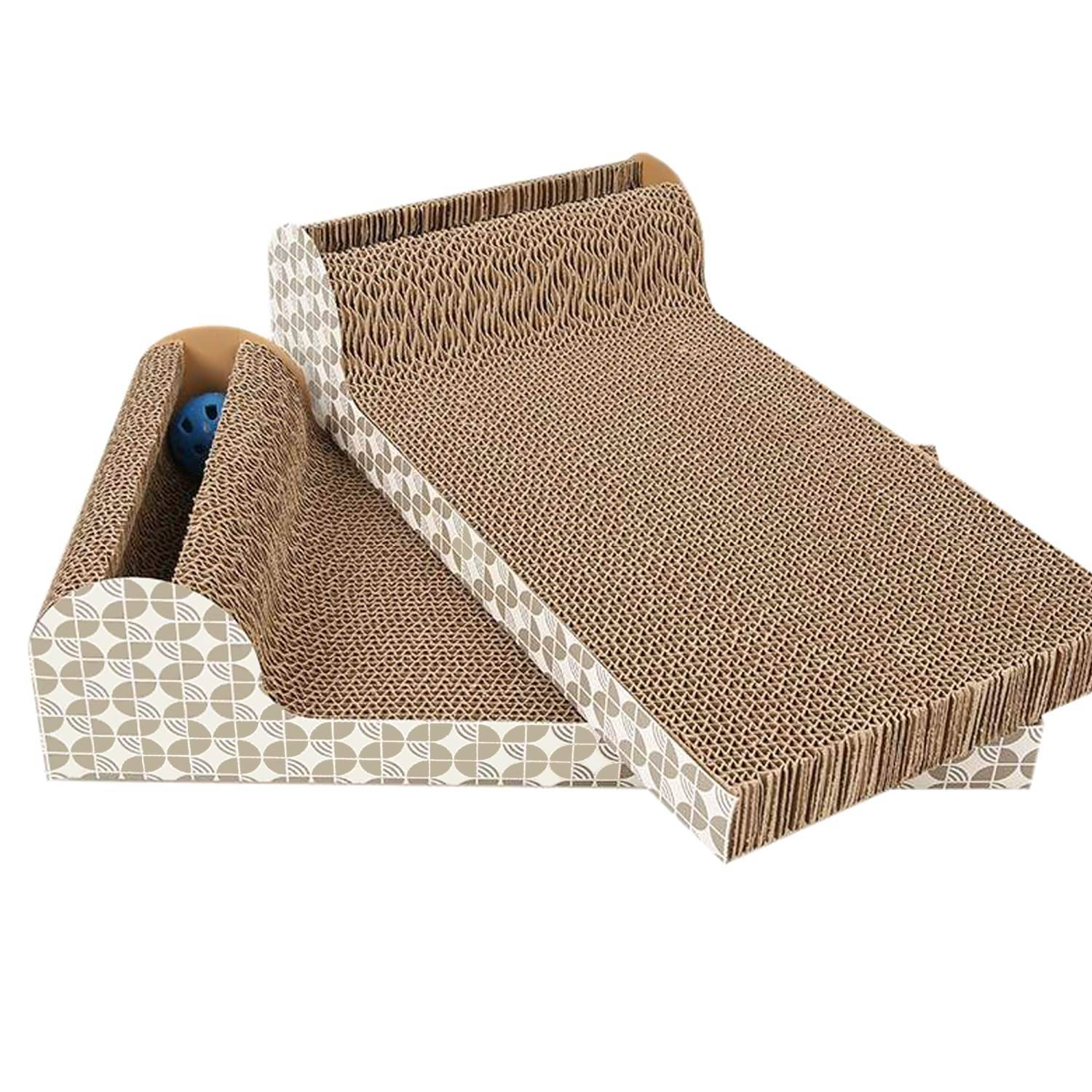 Intirilife Interaktives Katzenkratzbrett Katzenspielzeug aus brauner Wellpappe mit 45.5 x 24.5 x 10.5 cm Größe - Zur spielerischen Beschäftigung Ih