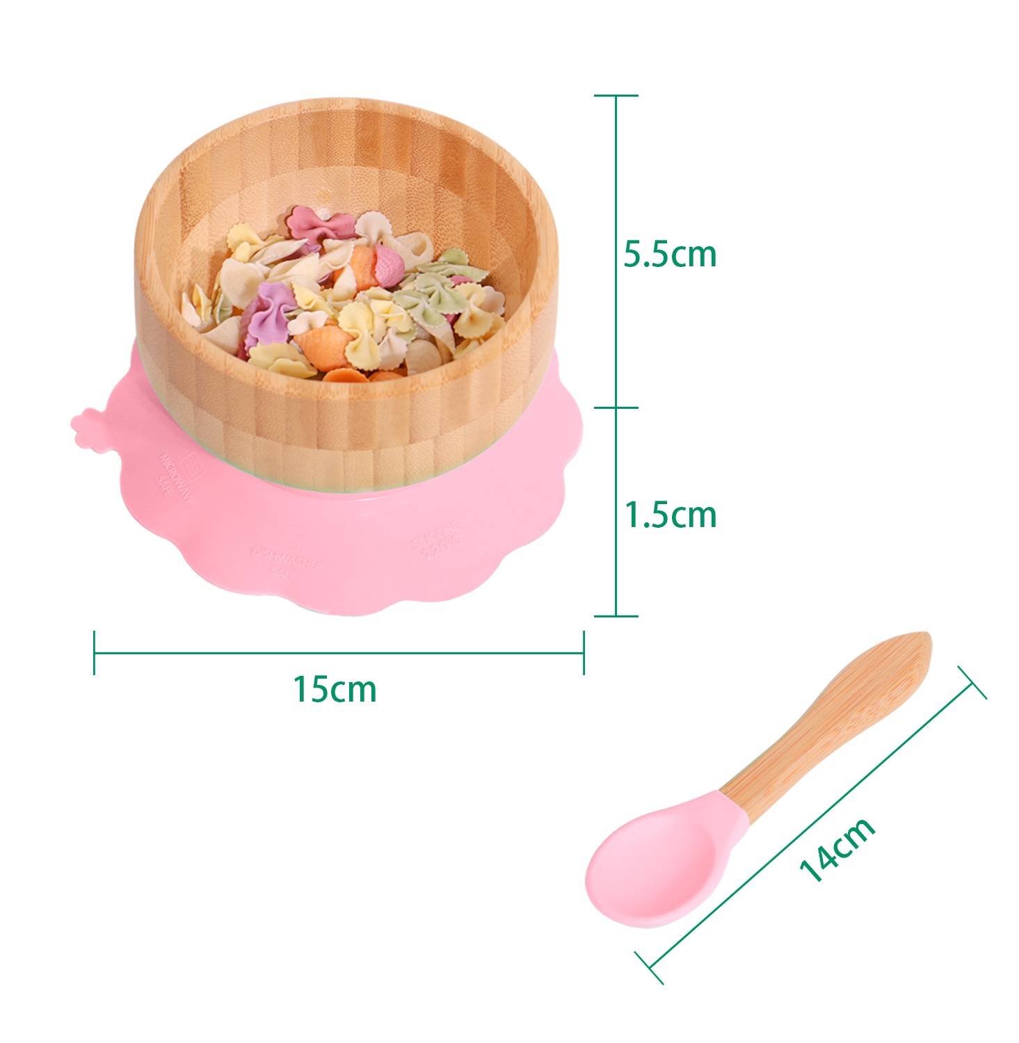 Intirilife Baby Bambusschalen-Set Bambusschüssel mit Saugnapf und Löffel in Rosa - Zum Essen und Füttern von Babys und Kleinkindern