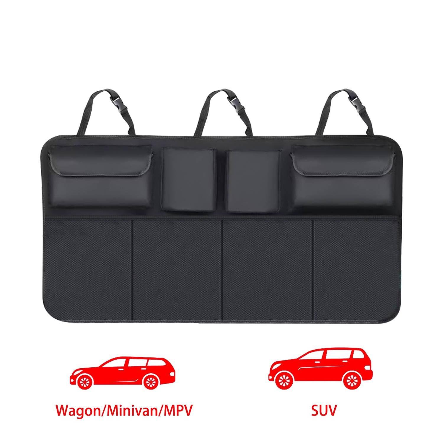 Intirilife Multifunktionale Kofferraum Hängetaschen Rücksitz Aufbewahrungsnetze in Schwarz - 86.5 x 45 cm - Zum sicheren Verstauen von Kleingepäck