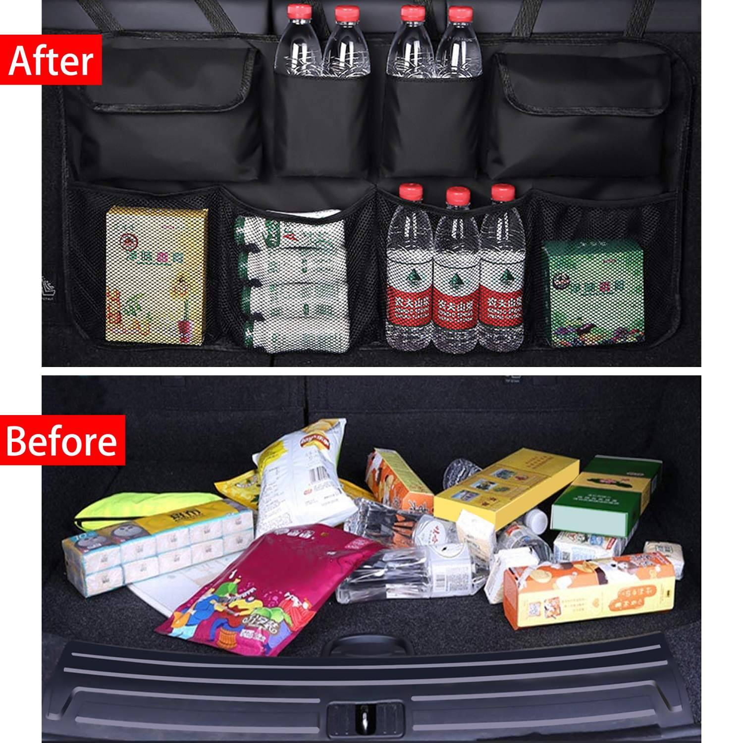 Intirilife Multifunktionale Kofferraum Hängetaschen Rücksitz Aufbewahrungsnetze in Schwarz - 86.5 x 45 cm - Zum sicheren Verstauen von Kleingepäck