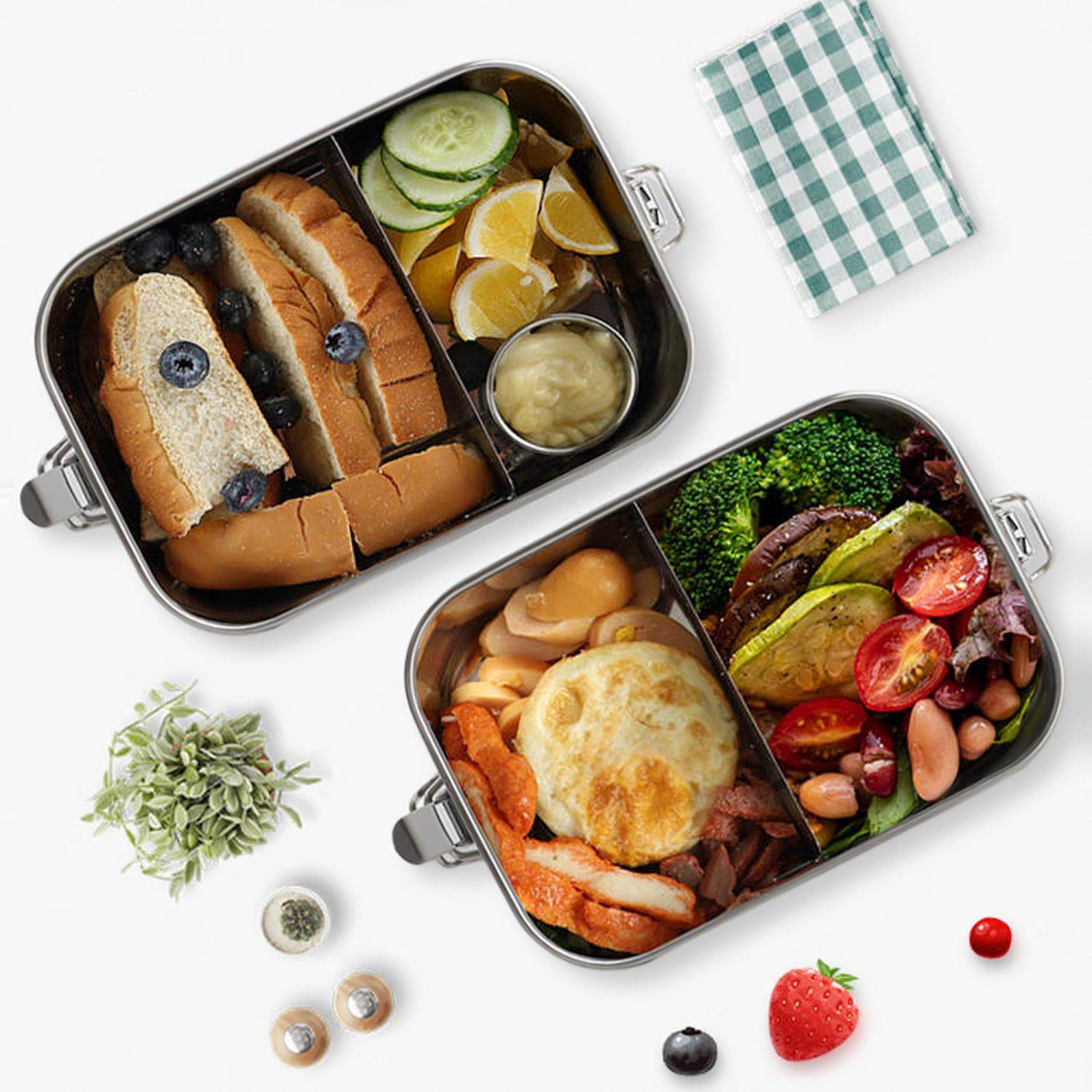 Intirilife Tragbare Edelstahl Lunchbox Aufbewahrungsbox in Silber mit 800ml Füllmenge - Zum Transportieren von Essen Snacks und mehr