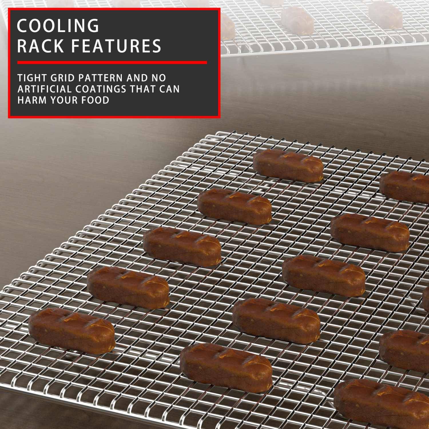 Intirilife Multifunktionales Edelstahl Abkühlgitter Backrost in Silber mit 42 x 29.5 cm Größe - Zum Backen Grillen und Auskühlen