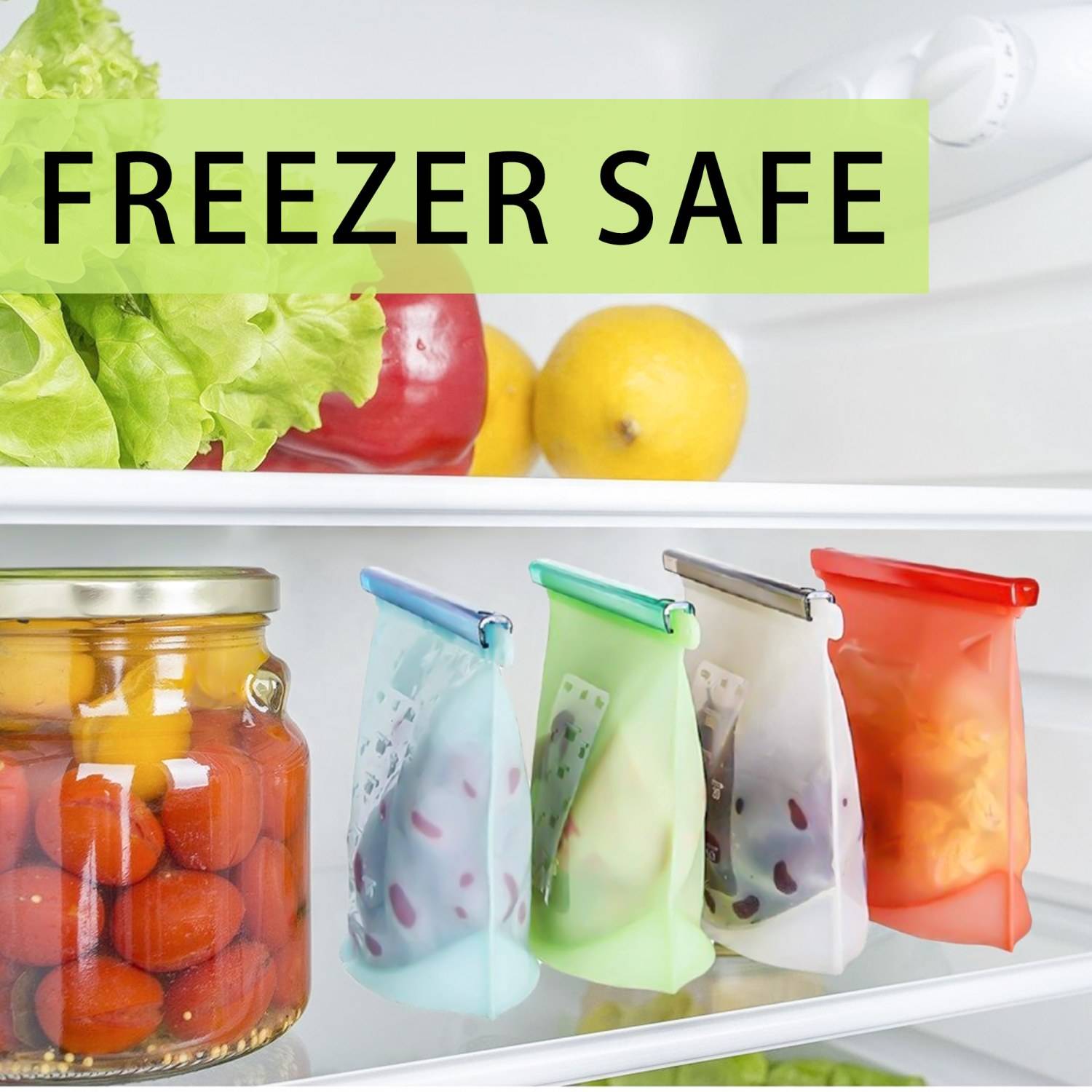 Intirilife 4er-Set wiederverwendbare Lebensmittelbeutel aus Silikon mit 1L Füllmenge in mehreren Farben - Hält Ihre Lebensmittel länger frisch