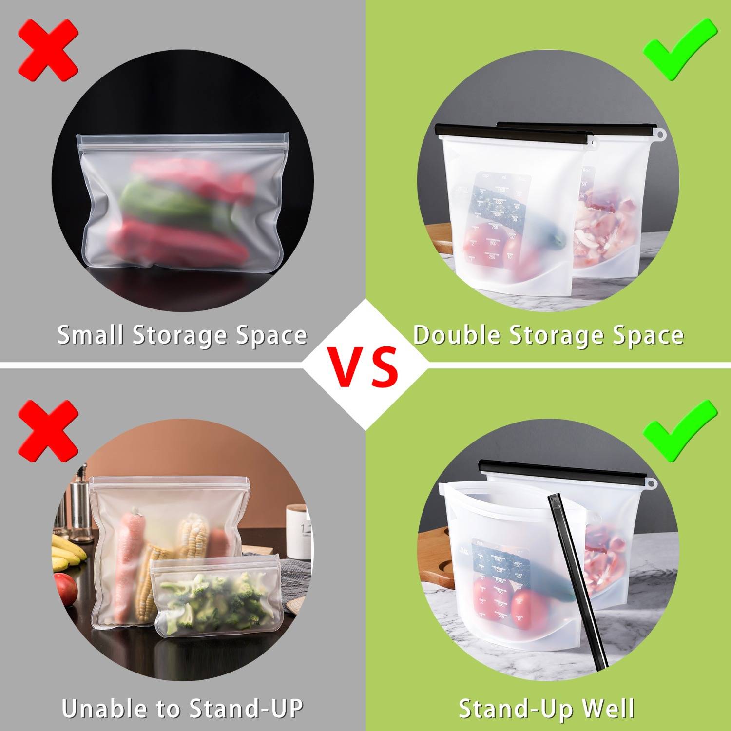 Intirilife 4er-Set wiederverwendbare Lebensmittelbeutel aus Silikon mit 1L Füllmenge in mehreren Farben - Hält Ihre Lebensmittel länger frisch