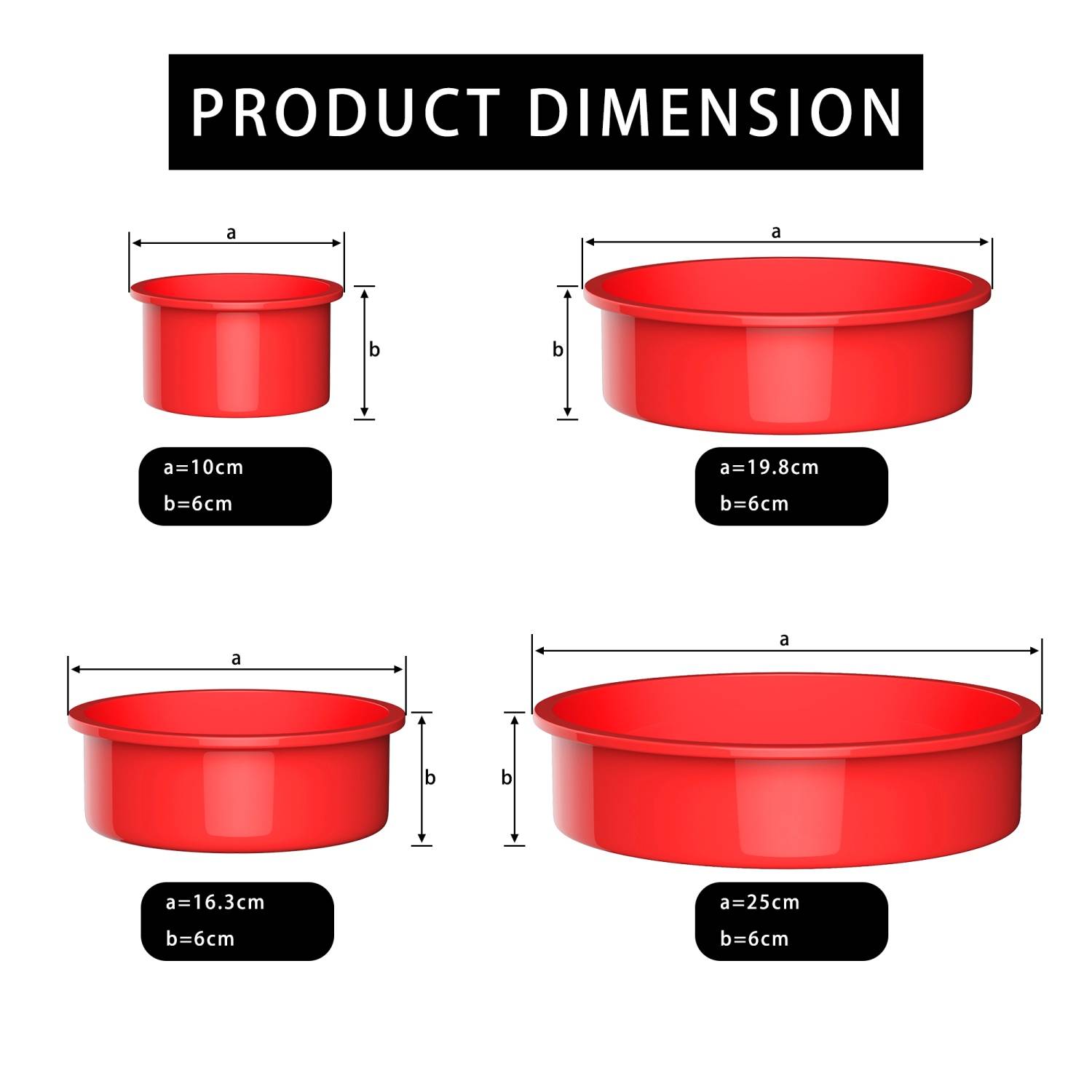 Intirilife 4-teiliges Set Silikon Kuchenbackformen in Rot - 10 cm, 16.3 cm, 19.8 cm, 25 cm - Backform Kuchenform Zum Backen von Torten Kuchen