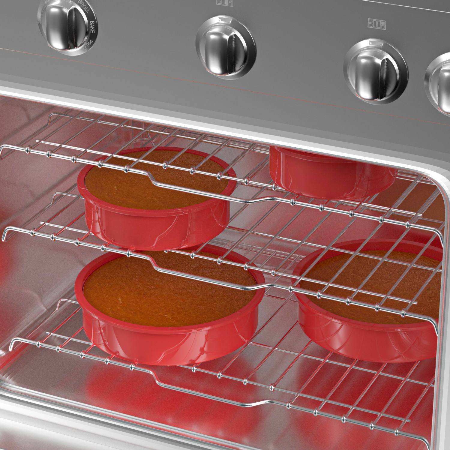Intirilife 4-teiliges Set Silikon Kuchenbackformen in Rot - 10 cm, 16.3 cm, 19.8 cm, 25 cm - Backform Kuchenform Zum Backen von Torten Kuchen