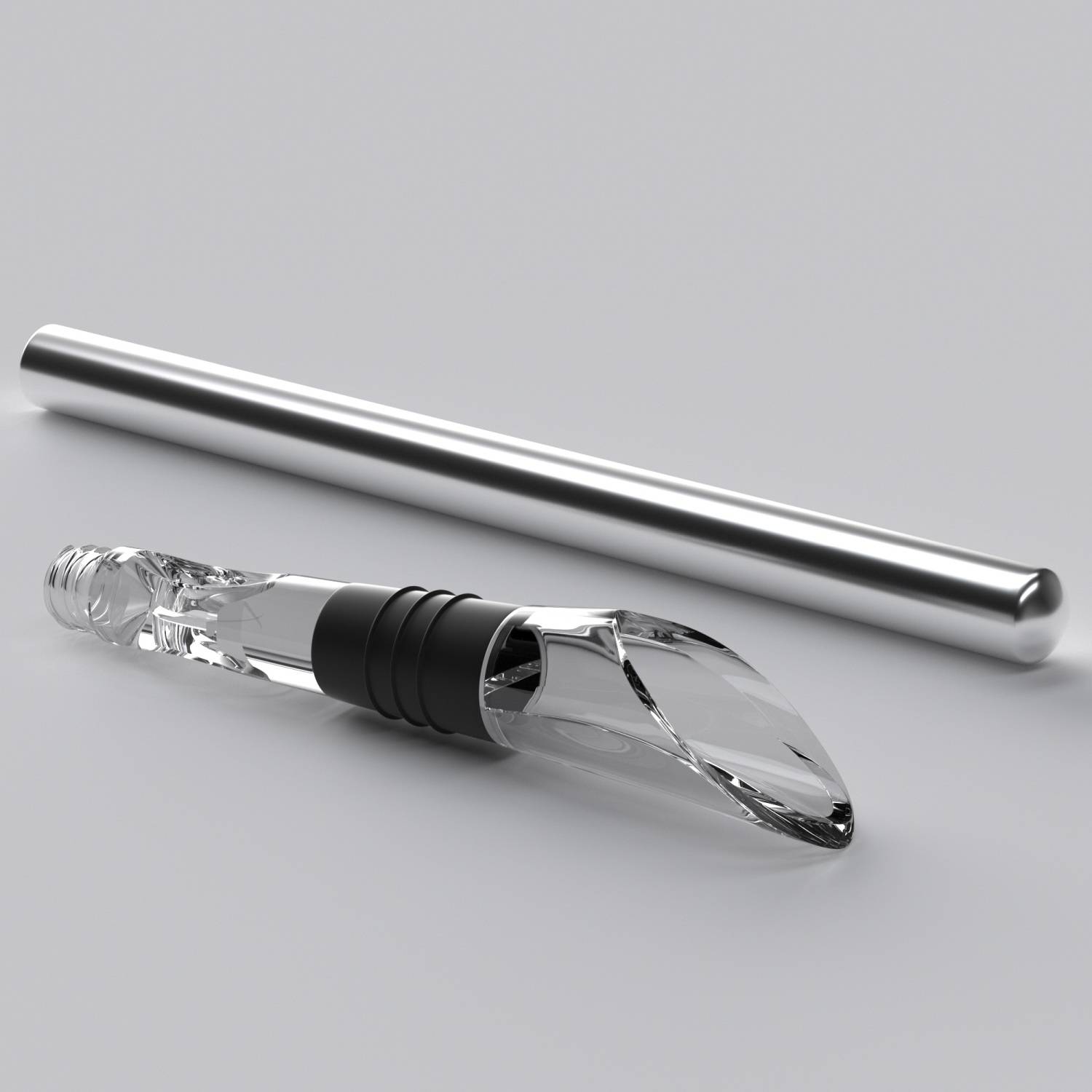 Intirilife Edelstahl Weinkühlstab Flaschenkühler Weinkühler mit Ausgießer in Silber - 2 teiliges Set für exzellenten Weingenuss ohne zu Verschüt