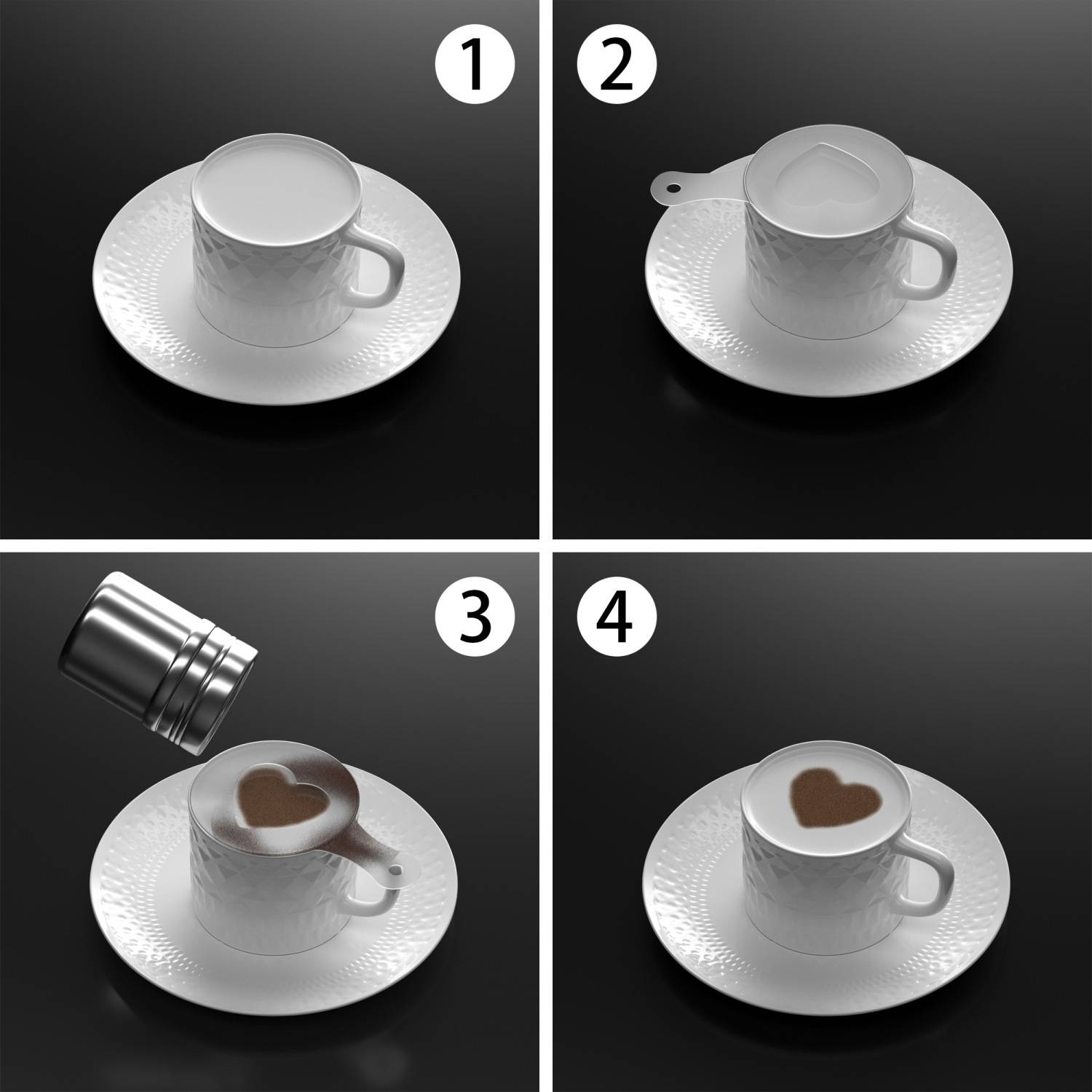 Intirilife 18-teiliges Set Puderstreuer 2 Pulverschüttler 16 verschiedenen Schablonen in Silber Weiß - Zum Dekorieren und Bestäuben Backset Kuchend