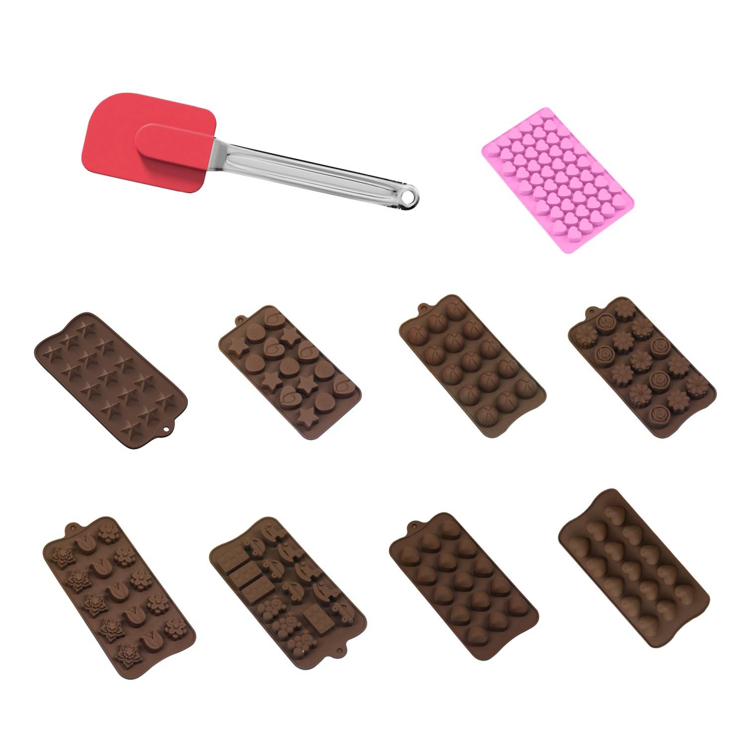 Intirilife 10-teiliges Set veschieden Silikon Backformen und mit Spatel - Backformen Set Backform - Zum Backen und Herstellen von Desserts und