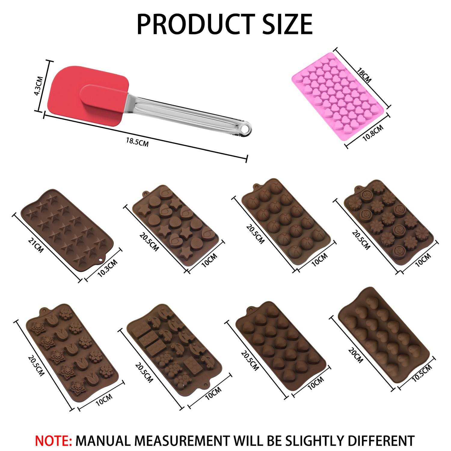 Intirilife 10-teiliges Set veschieden Silikon Backformen und mit Spatel - Backformen Set Backform - Zum Backen und Herstellen von Desserts und