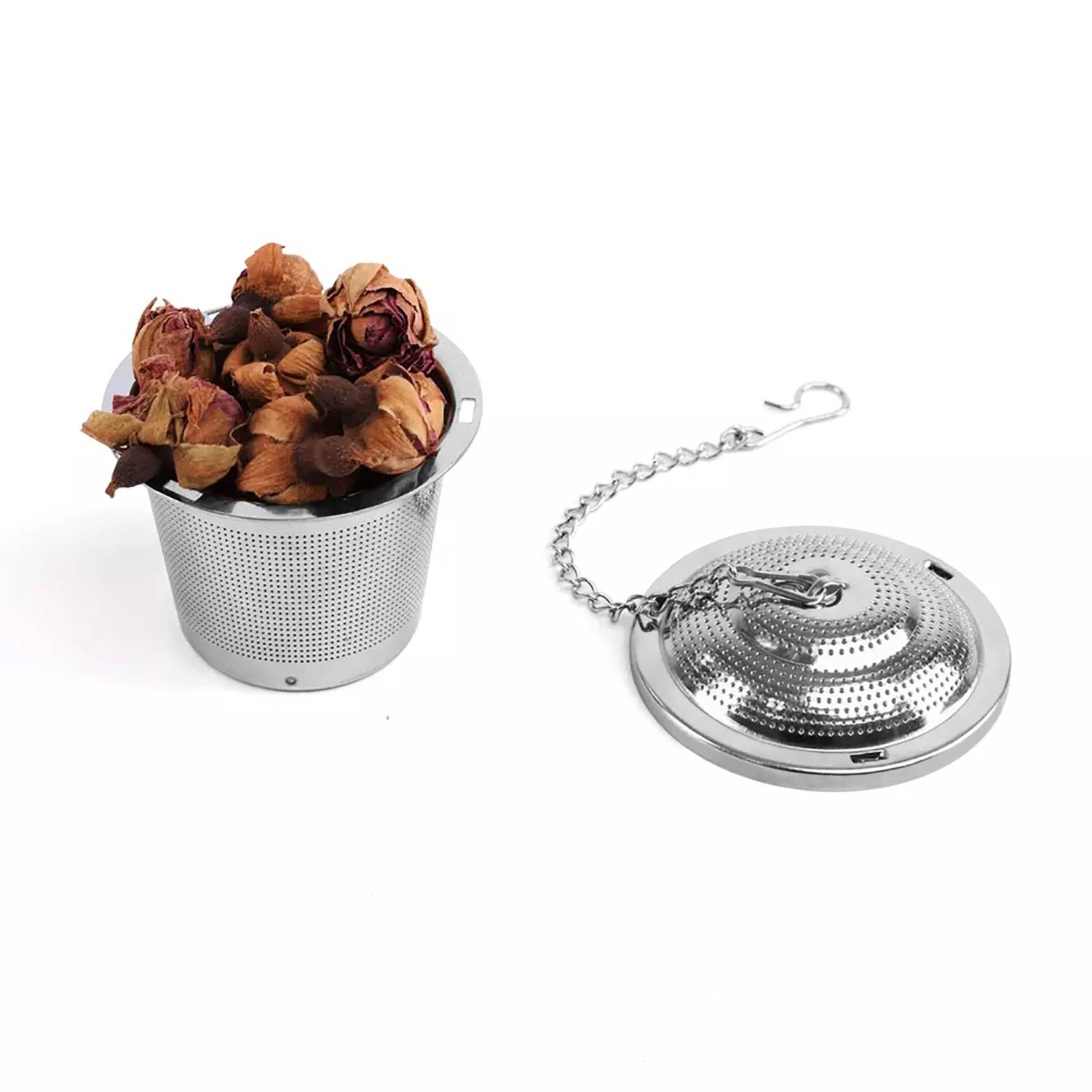 Intirilife 5-teiliges Teeset mit Aufgussvorrichtungen und Löffel aus Edelstahl in Silber - Teeservice Für köstlichen Tee ob Zuhause oder auf Reisen