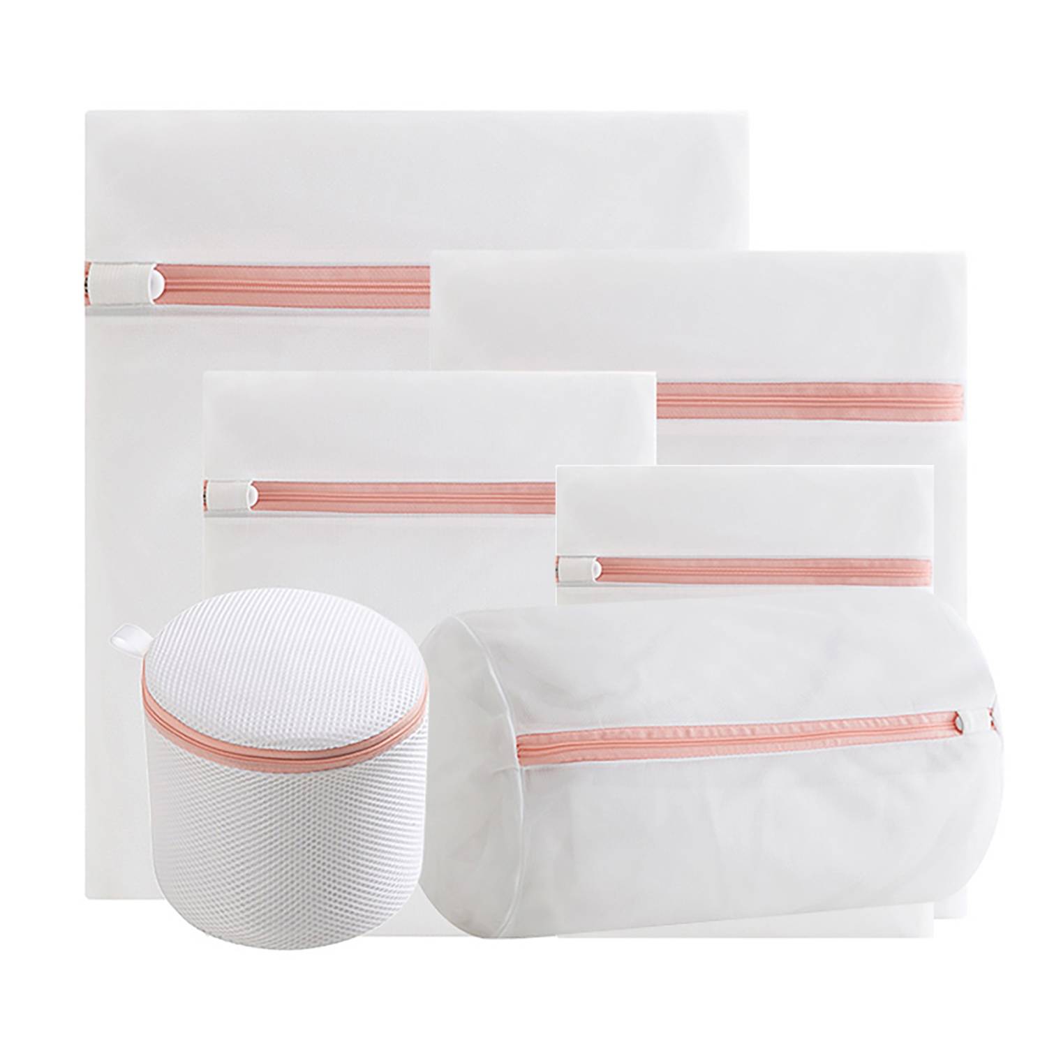 Intirilife 6-er Set Wäschenetze Wäschesäcke in verschiedenen Größen aus weißem Polyester für empfindliche Wäsche