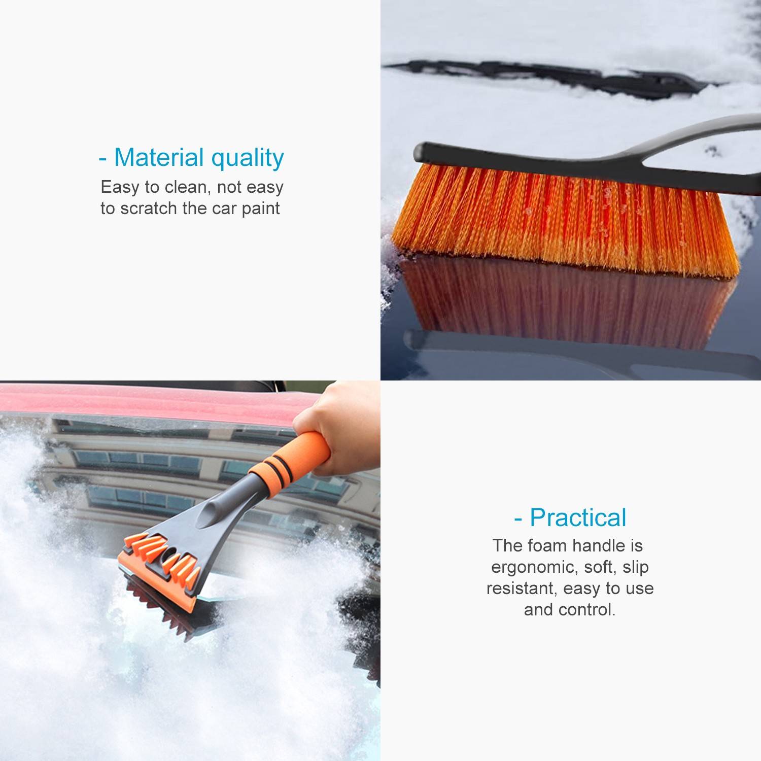 Intirilife Multifunkitonaler 2-in-1 Eiskratzer Schneebürste in Orange - Schwarz - Zum einfachen und schnellen Entfernen von Frost und Schnee