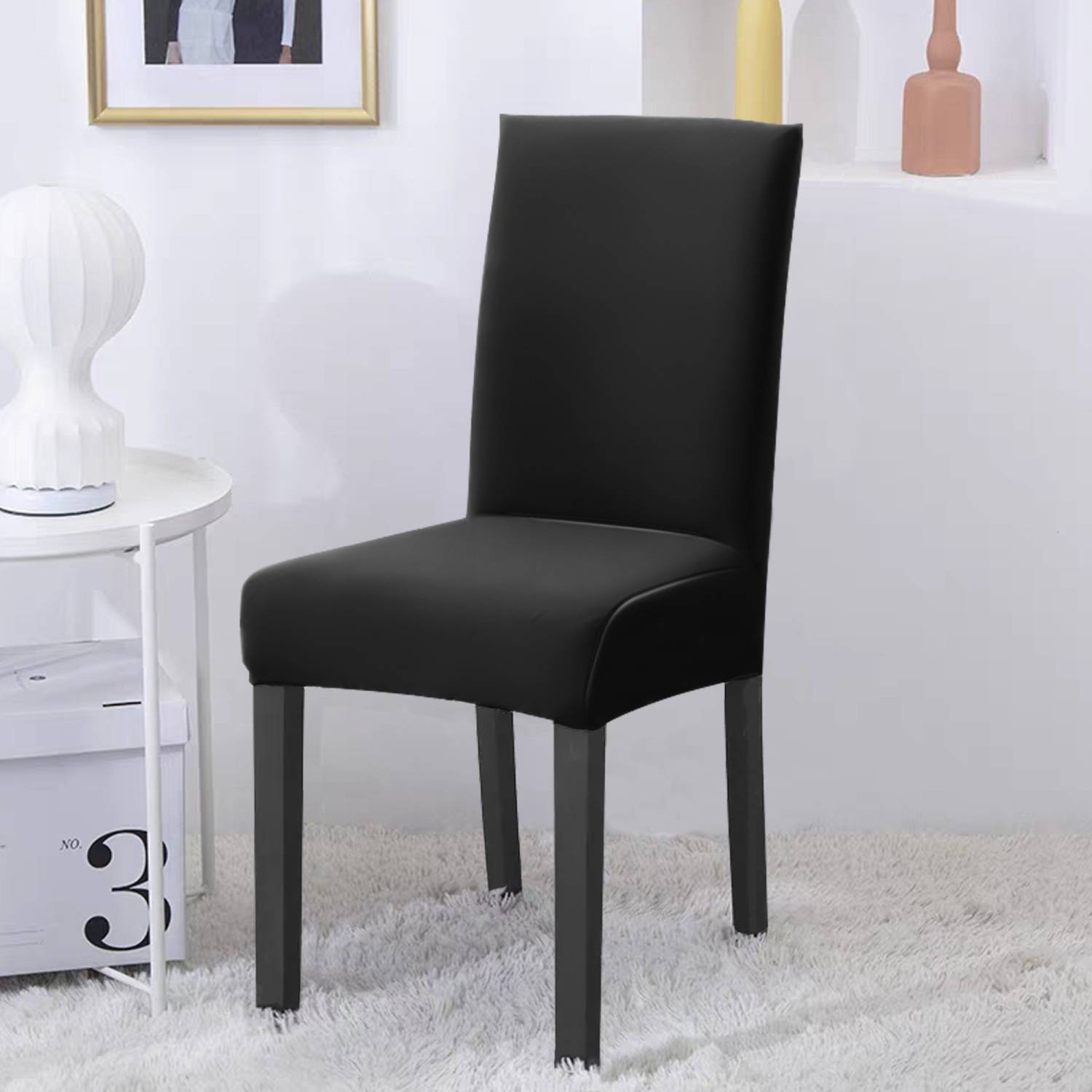 Intirilife 2x Elastischer Stuhlhusse Stuhlüberzug in SCHWARZ mit 38 - 45 cm Sitzfläche und 45 - 65 cm Lehnenhöhe - Für Partys Hochzeiten Hotels od