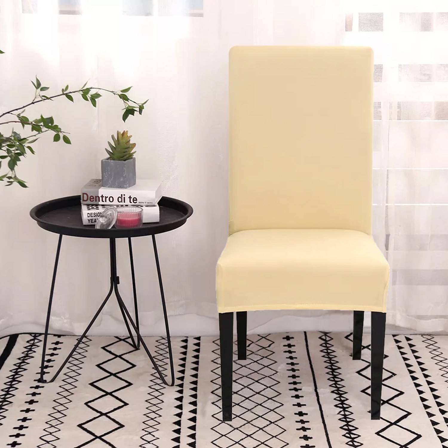 Intirilife 2x Elastischer Stuhlhusse Stuhlüberzug in CREME mit 38 - 45 cm Sitzfläche und 45 - 65 cm Lehnenhöhe - Für Partys Hochzeiten Hotels oder