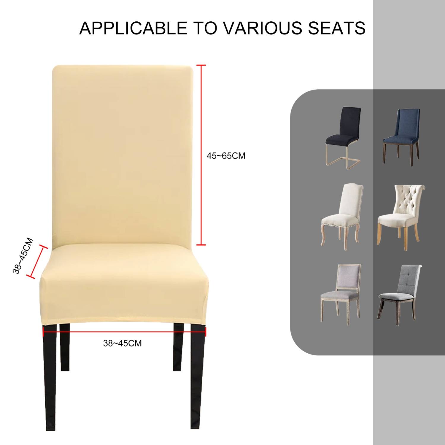 Intirilife 2x Elastischer Stuhlhusse Stuhlüberzug in CREME mit 38 - 45 cm Sitzfläche und 45 - 65 cm Lehnenhöhe - Für Partys Hochzeiten Hotels oder