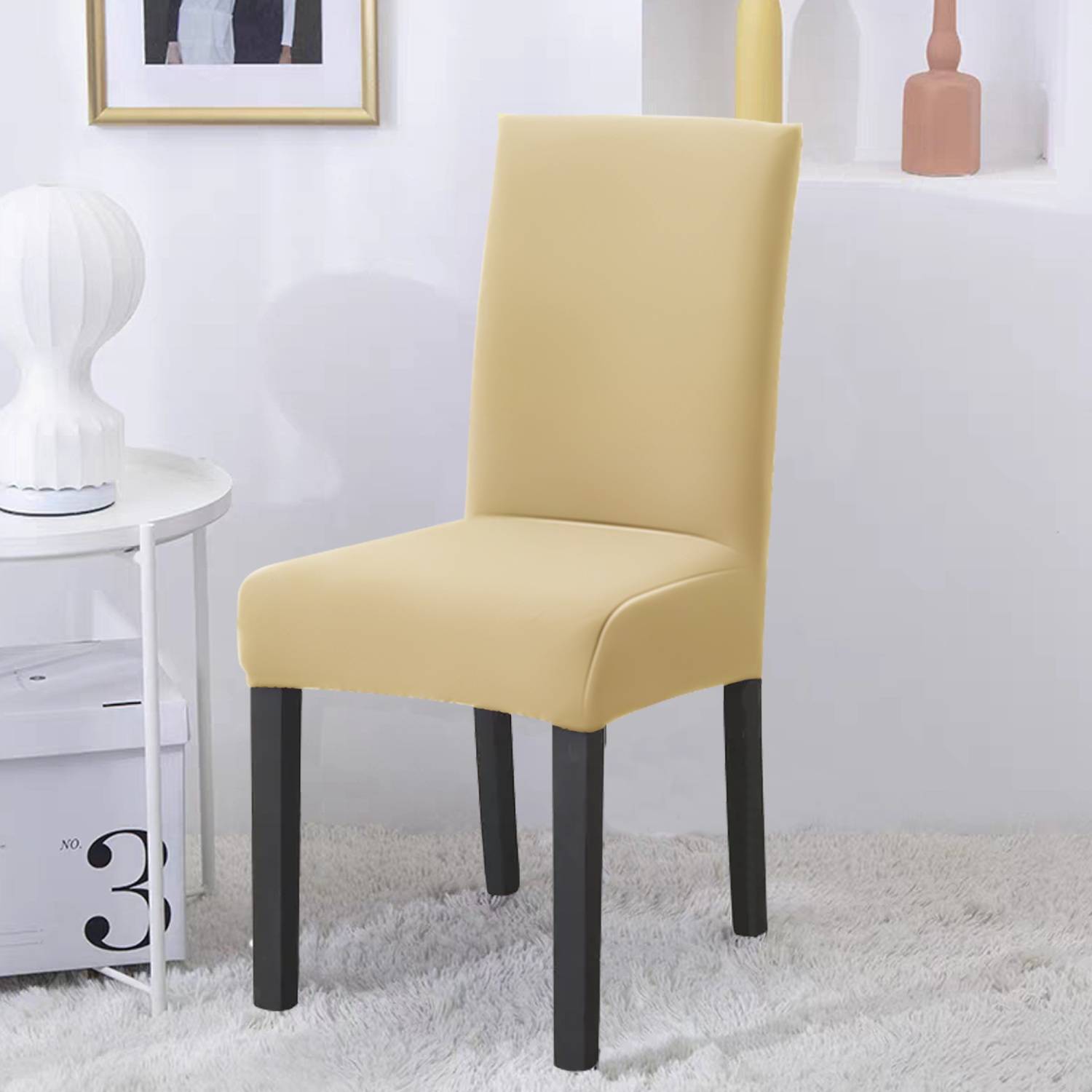 Intirilife 4x Elastischer Stuhlhusse Stuhlüberzug in CREME mit 38 - 45 cm Sitzfläche und 45 - 65 cm Lehnenhöhe - Für Partys Hochzeiten Hotels oder