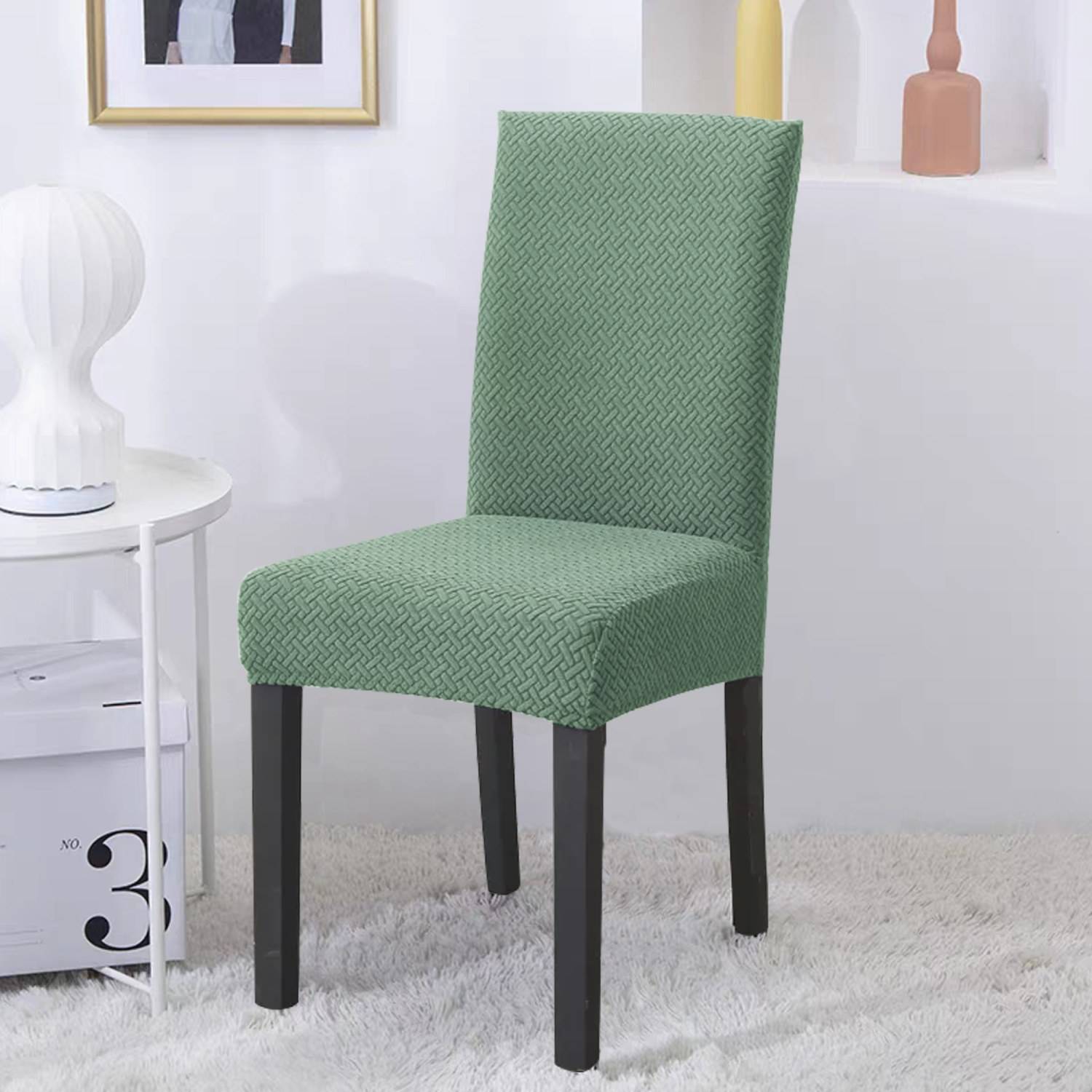 Intirilife 4x Elastischer Stuhlhusse Stuhlüberzug in GEMUSTERT HELL GRÜN mit 38 - 45 cm Sitzfläche und 45 - 65 cm Lehnenhöhe - Für Partys Hochzei