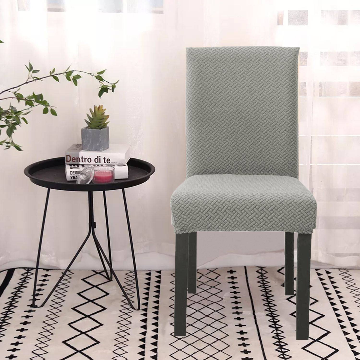 Intirilife 6x Elastischer Stuhlhusse Stuhlüberzug in GEMUSTERT CREME mit 38 - 45 cm Sitzfläche und 45 - 65 cm Lehnenhöhe - Für Partys Hochzeiten