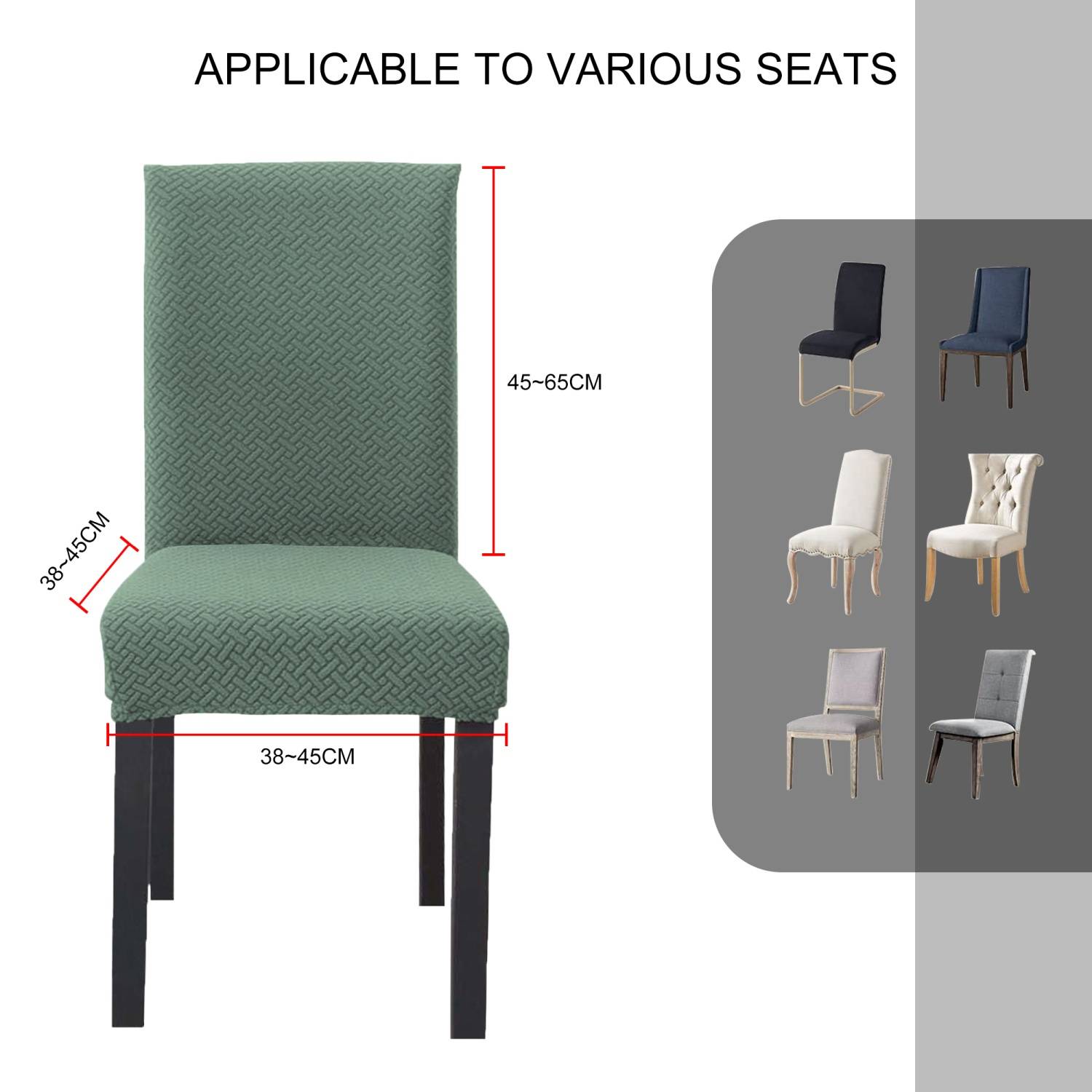 Intirilife 6x Elastischer Stuhlhusse Stuhlüberzug in GEMUSTERT HELL GRÜN mit 38 - 45 cm Sitzfläche und 45 - 65 cm Lehnenhöhe - Für Partys Hochzei