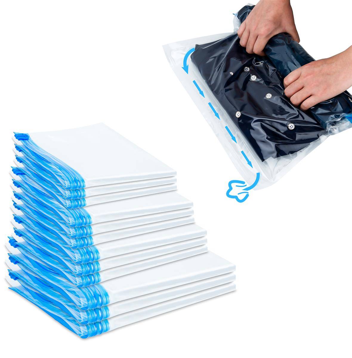 Intirilife 10x Vakuumbeutel in TRANSPARENT 35 x 50 – Vakuum Aufbewahrungsbeutel Kleiderbeutel zum Rollen per Hand geeignet für Kleidung, Bettwäsch