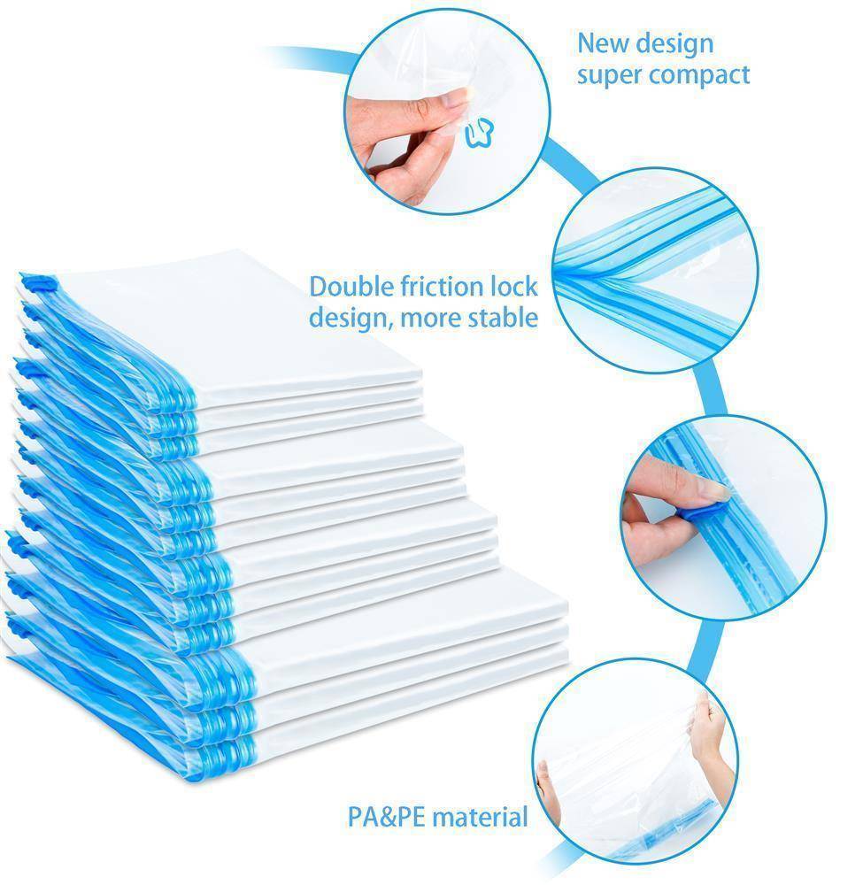 Intirilife 10x Vakuumbeutel in TRANSPARENT 40 x 50 – Vakuum Aufbewahrungsbeutel Kleiderbeutel zum Rollen per Hand geeignet für Kleidung, Bettwäsch