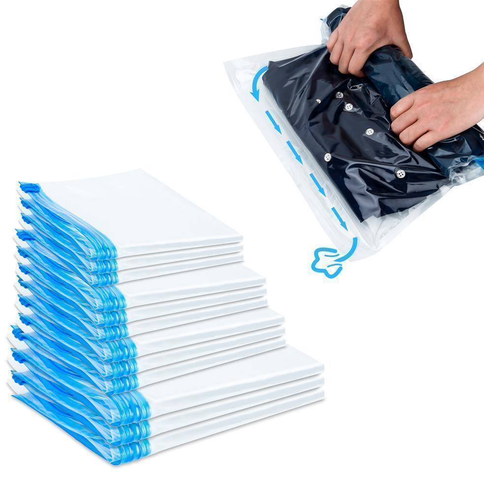 Intirilife 10x Vakuumbeutel in TRANSPARENT 40 x 50 – Vakuum Aufbewahrungsbeutel Kleiderbeutel zum Rollen per Hand geeignet für Kleidung, Bettwäsch