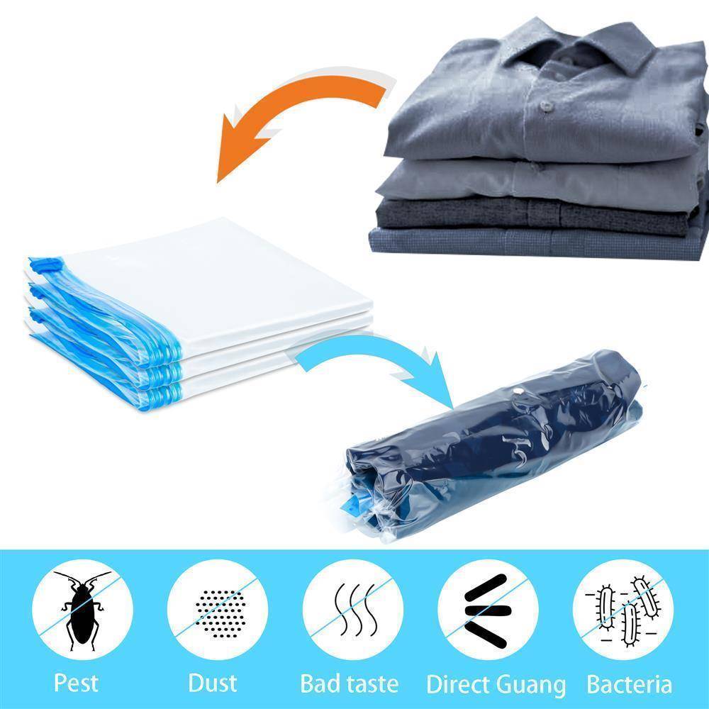 Intirilife 10x Vakuumbeutel in TRANSPARENT 40 x 60 – Vakuum Aufbewahrungsbeutel Kleiderbeutel zum Rollen per Hand geeignet für Kleidung, Bettwäsch