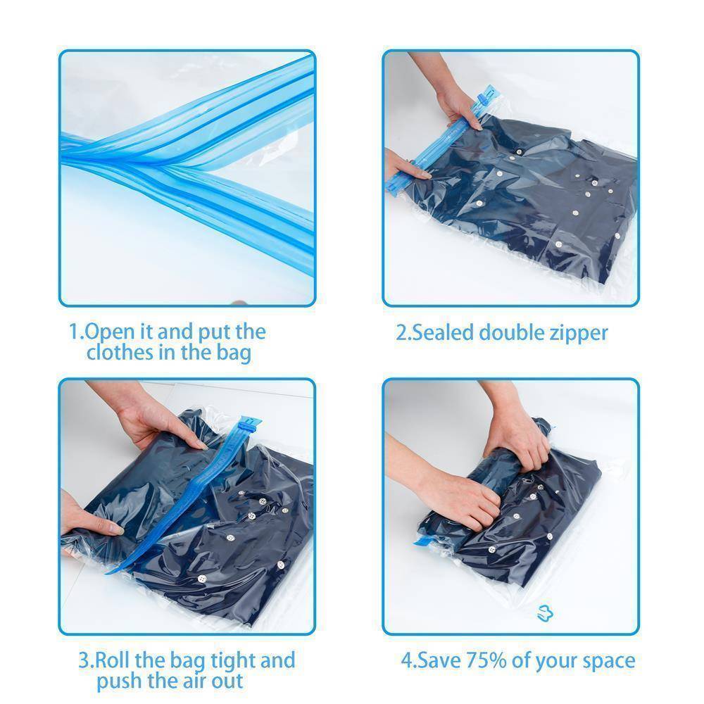 Intirilife 10x Vakuumbeutel in TRANSPARENT 40 x 60 – Vakuum Aufbewahrungsbeutel Kleiderbeutel zum Rollen per Hand geeignet für Kleidung, Bettwäsch