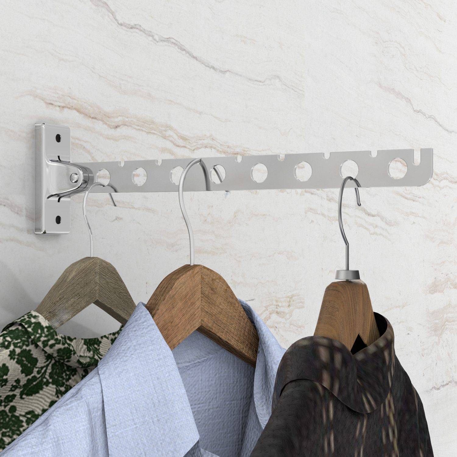 Intirilife 2x klappbare Edelstahl Kleiderstange Garderobenhaken Kleiderbügelhalter in Silber mit 30cm Länge