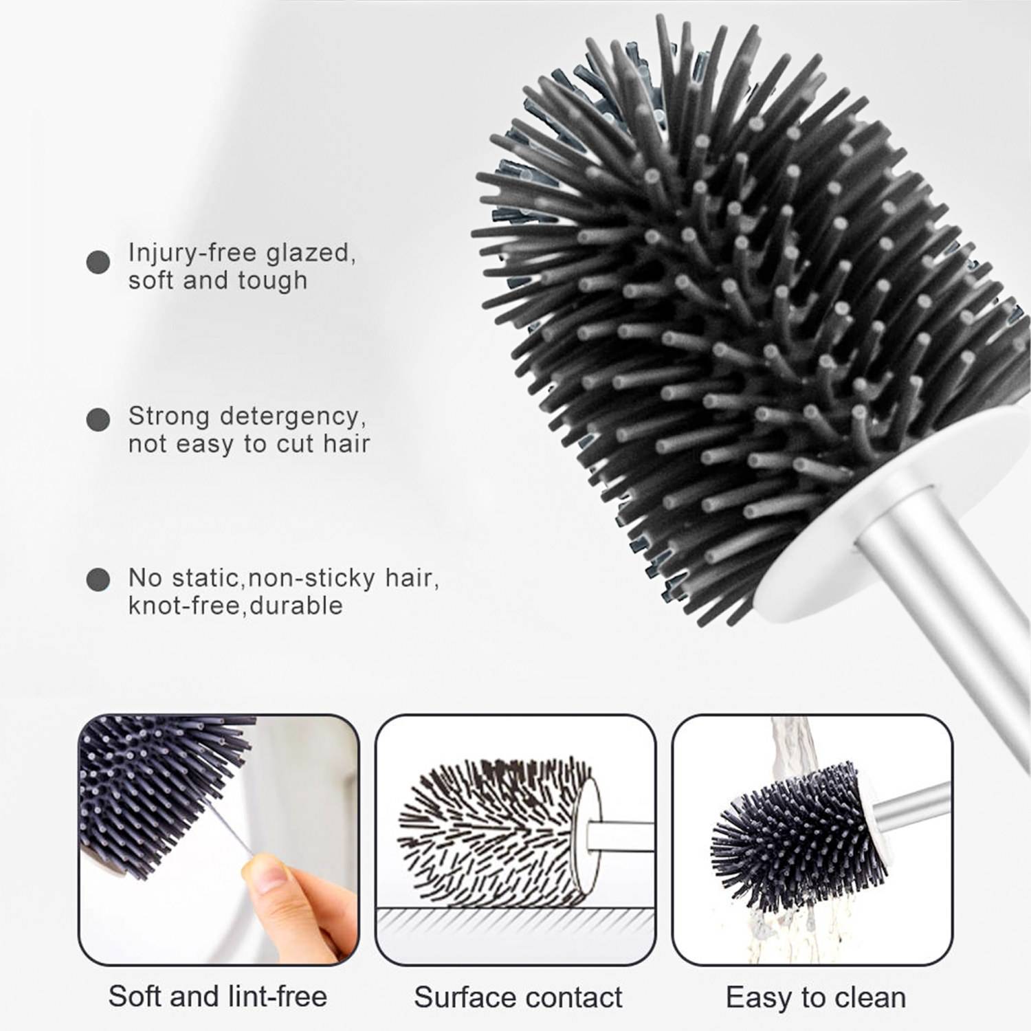 Intirilife flexible Silikon Toilettenbürste mit praktischen Behälter in Weiß-Grau - Zur einfachen Reinigung der Toilette