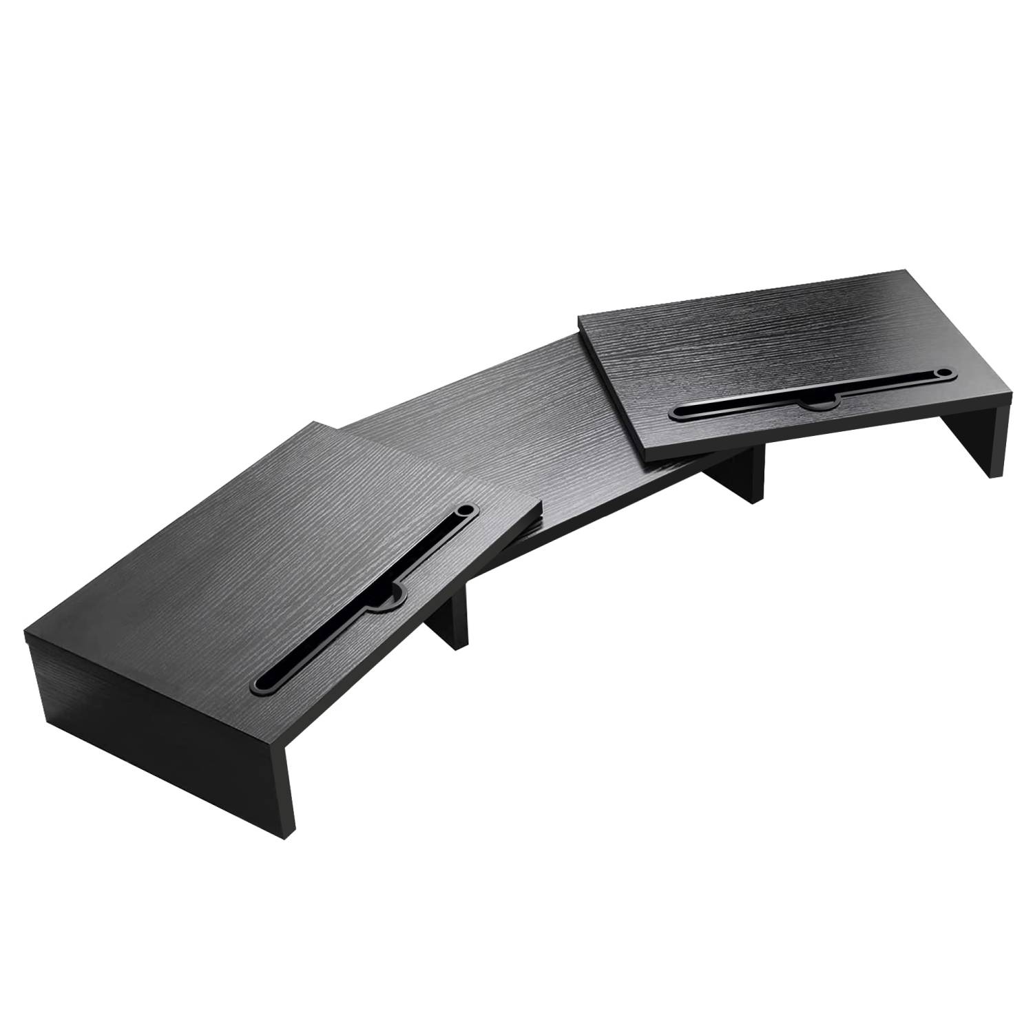 Intirilife 3-teilige Bildschirmständer längenverstellbarer Schreibtischständer in Schwarz - 74 (104) x 27 x 10 cm - Bildschirmerhöhung mit Handyha