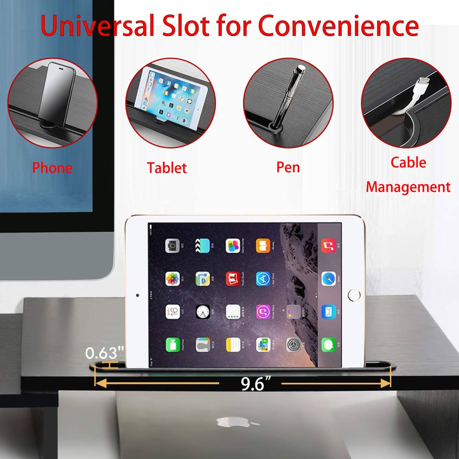 Intirilife 3-teilige Bildschirmständer längenverstellbarer Schreibtischständer in Schwarz - 74 (104) x 27 x 10 cm - Bildschirmerhöhung mit Handyha