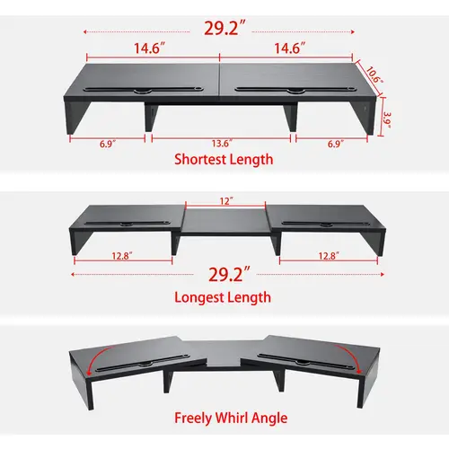 Intirilife 3-teilige Bildschirmständer längenverstellbarer Schreibtischständer in Schwarz - 74 (104) x 27 x 10 cm - Bildschirmerhöhung mit Handyha Intirilife 3-teilige Bildschirmständer längenverstellbarer Schreibtischständer in Schwarz - 74 (104) x 27 x 10 cm - Bildschirmerhöhung mit Handyha