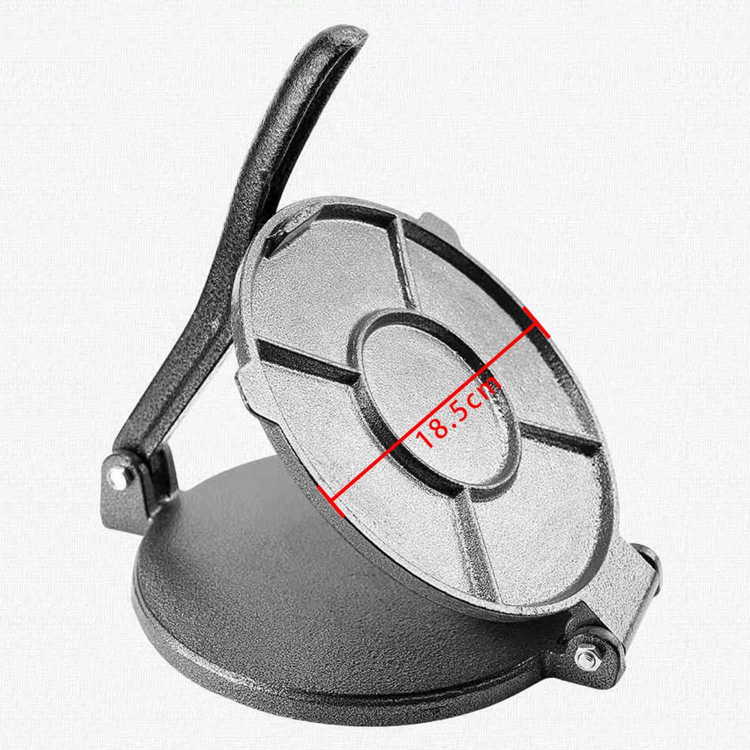 Intirilife Handliche Tortillapresse Empanadapresse aus Eisen in Schwarz - 18 cm Durchmesser - Zum Formen von Teigwaren wie flaches Brot Pizzateig
