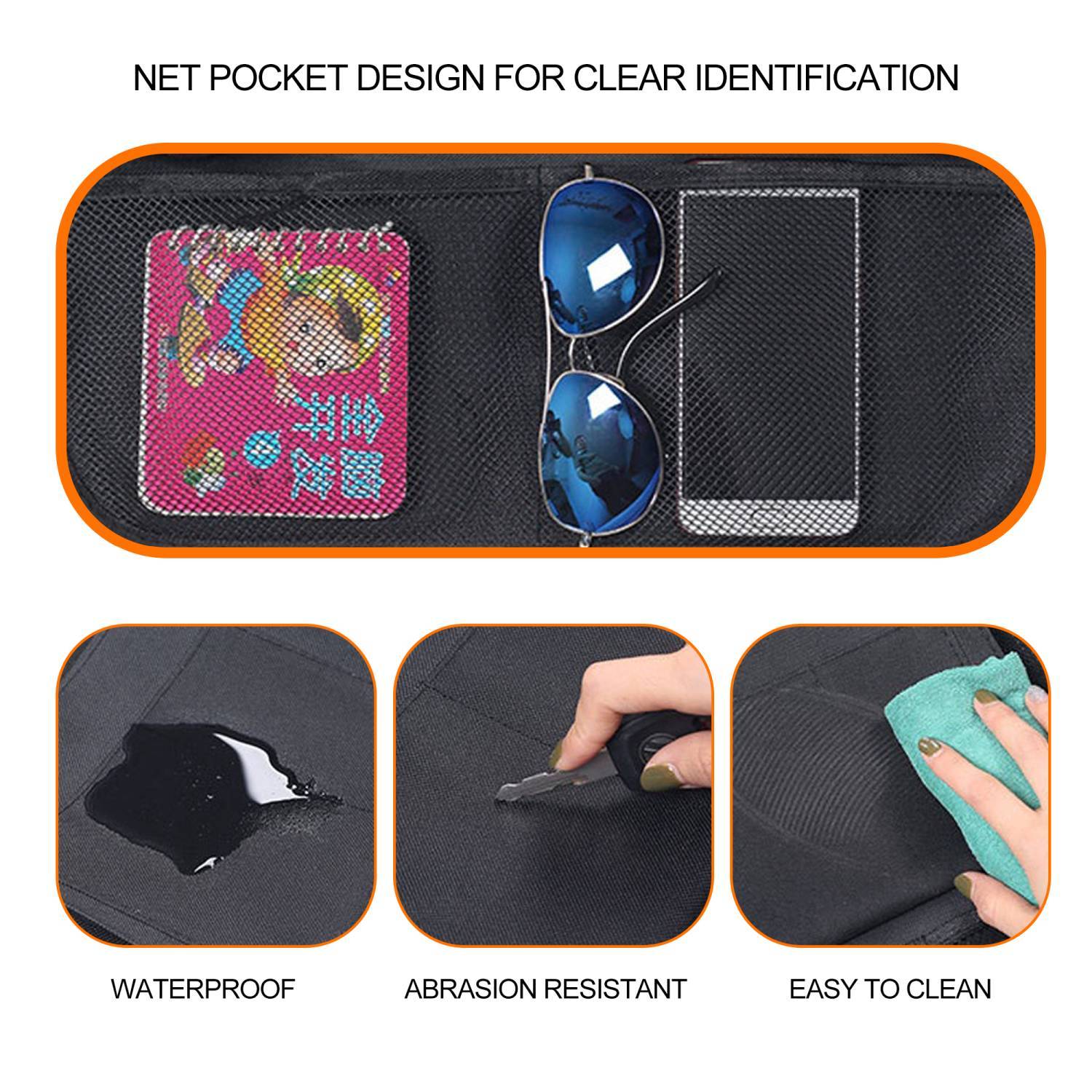 Intirilife Multifunktionale Autorücksitz Tasche Aufbewahrungstasche Rücklehnenschutz aus Polyester in Schwarz - 41 x 61 cm