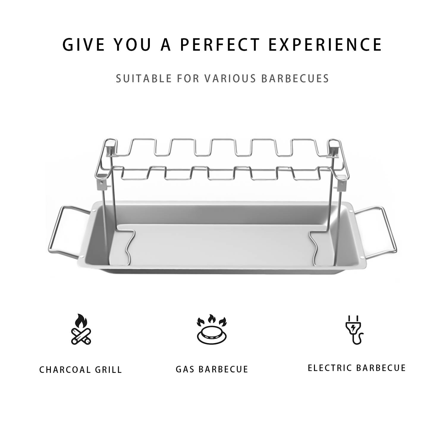 Intirilife Hähnchenbeingestell Hühnerschenkelhalterung mit Abtropfschale in Silber Edelstahl - Zum einfachen Anbraten von Hühnerkeulen beim Grillen