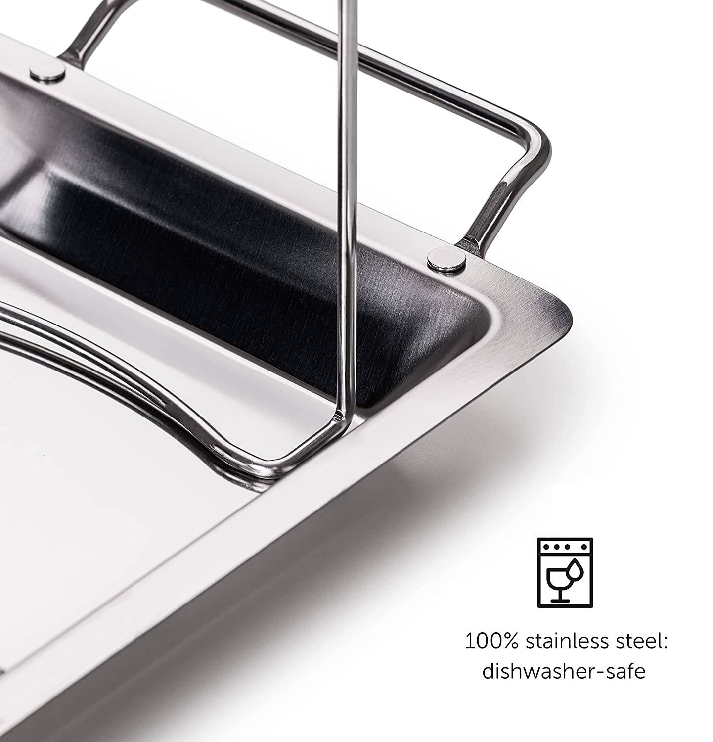 Intirilife Hähnchenbeingestell Hühnerschenkelhalterung mit Abtropfschale in Silber Edelstahl - Zum einfachen Anbraten von Hühnerkeulen beim Grillen