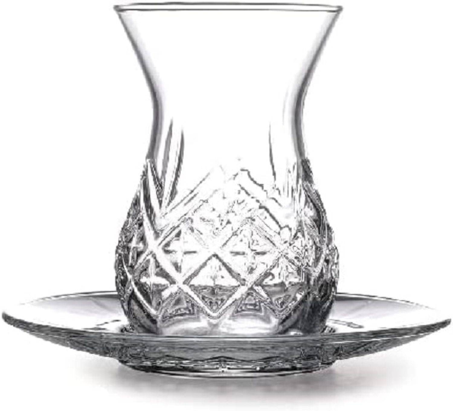 Pasabahce Timeless Teeglas Set 12 Teilig mit Untertassen 132ml aus Glas transparent