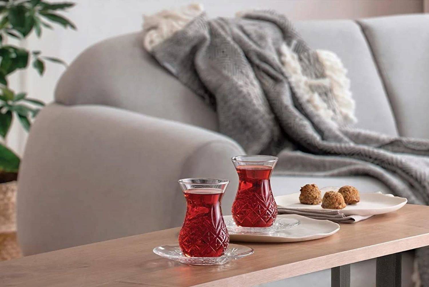 Pasabahce Timeless Teeglas Set 12 Teilig mit Untertassen 132ml aus Glas transparent