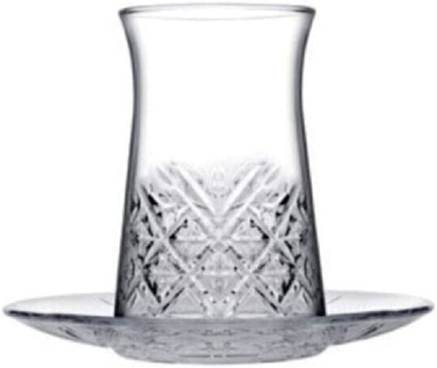Pasabahce Timeless 96991 Teeglas Set 12 Teilig mit Untertassen 132ml aus Glas transparent