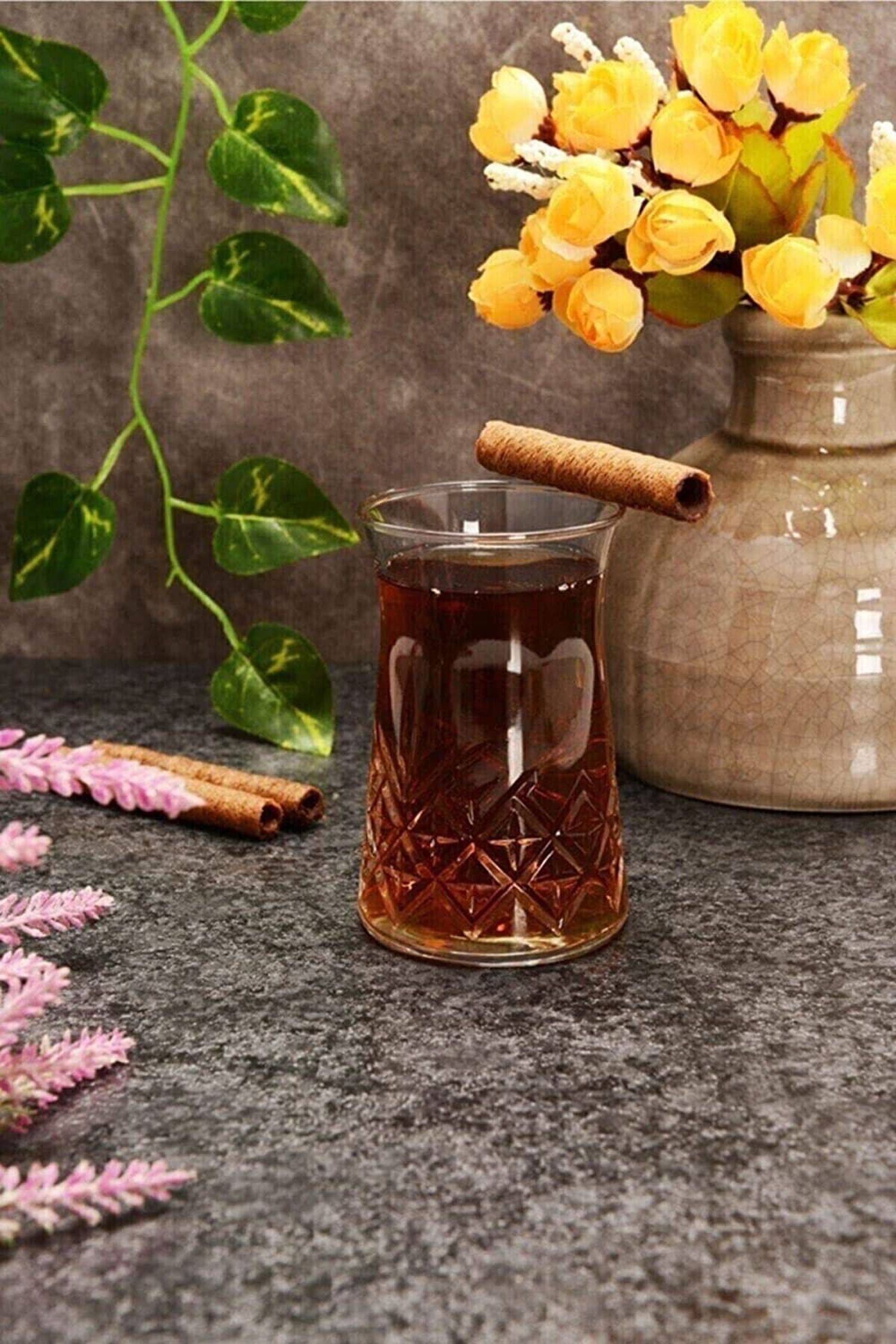Pasabahce Timeless 96991 Teeglas Set 12 Teilig mit Untertassen 132ml aus Glas transparent