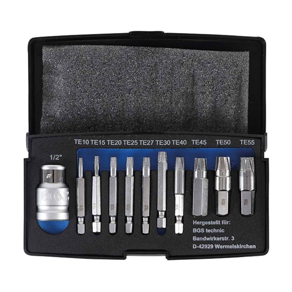Schraubenausdrehersatz - für defektes T-Profil (für Torx) T10 bis T55 - 11-tlg.