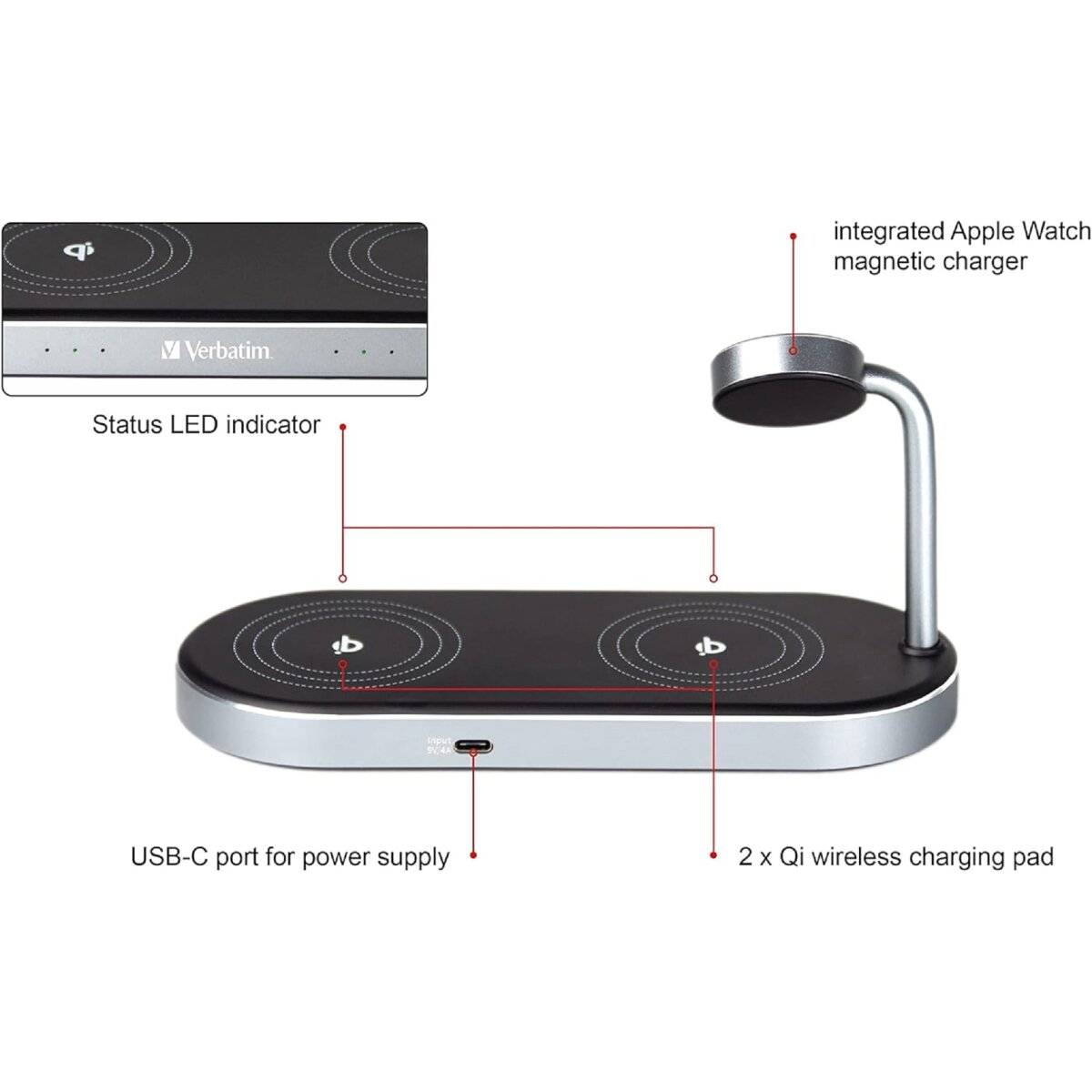 Verbatim Wireless Ladegerät 3-in-1 – Schnelles Aufladen
