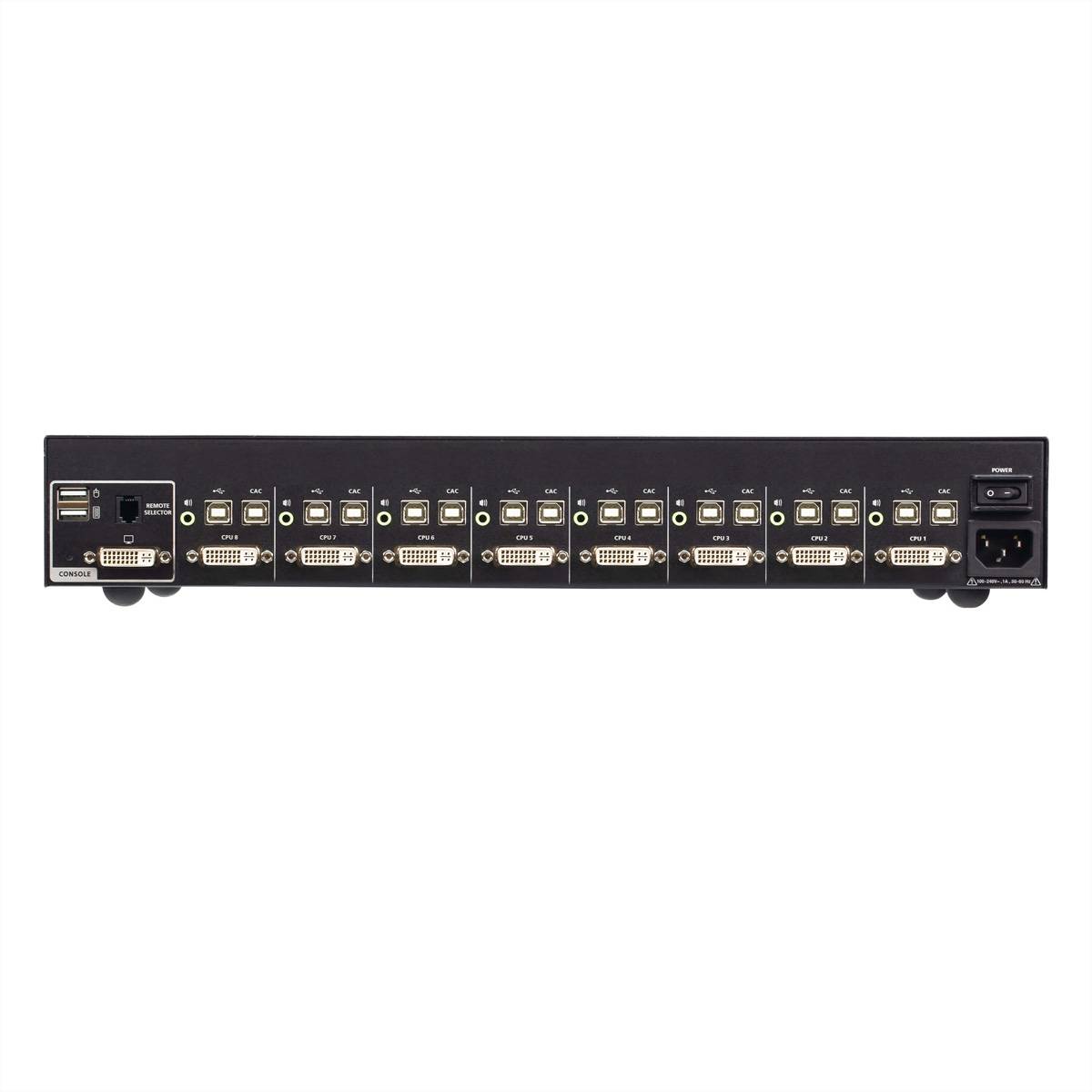 Vorderansicht einer Rack-Mount-Videosignalverteilungseinheit mit mehreren identischen Ein-/Ausgängen, Stromschalter und Stromanschluss.